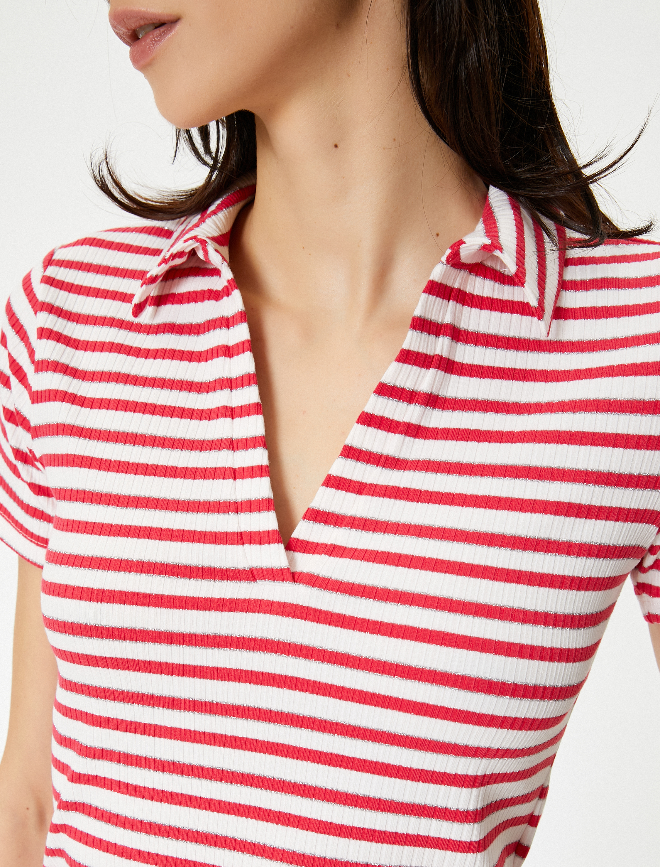   Simli Polo Yaka Tişört Kısa Kollu Fitilli Standart Kesim