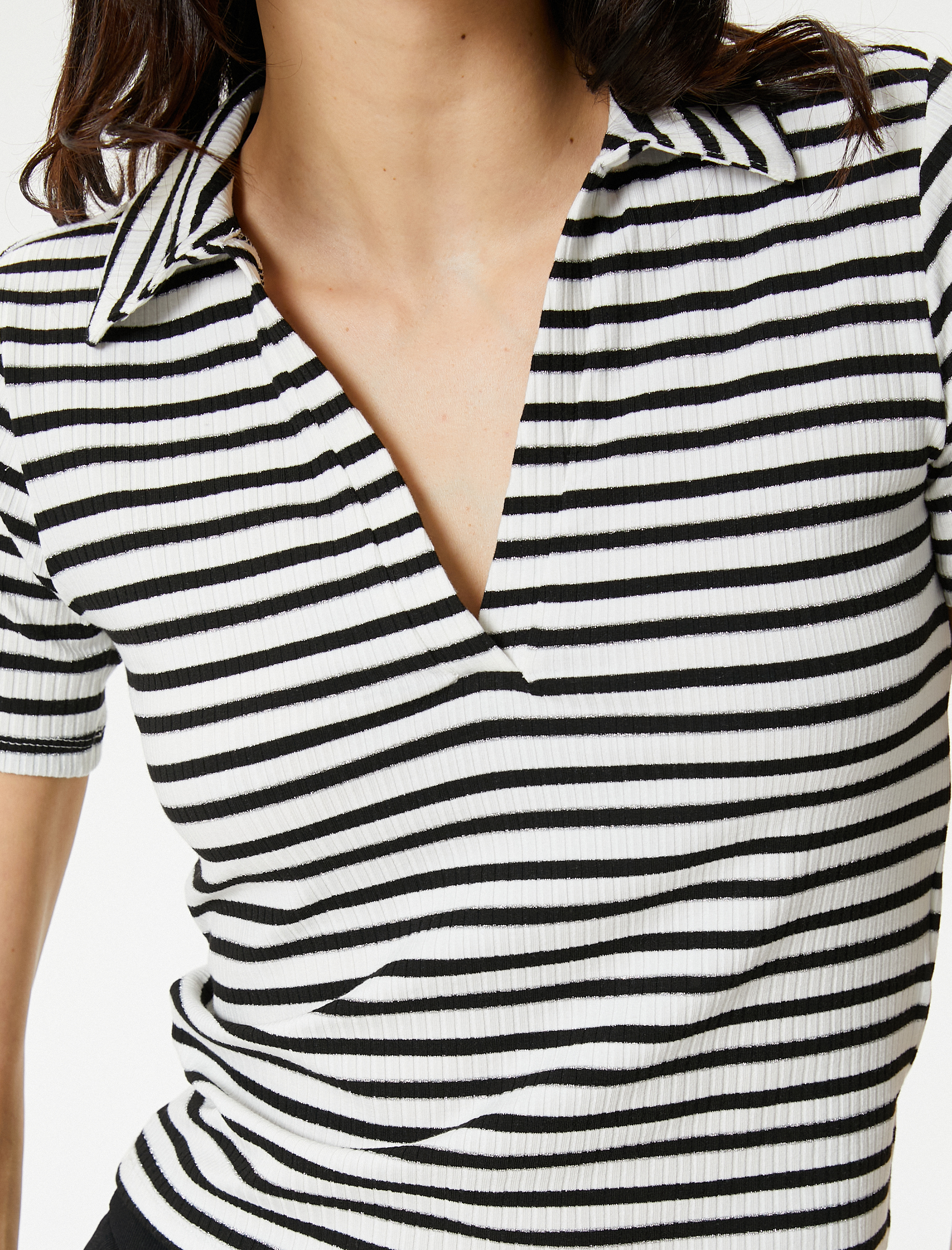   Simli Polo Yaka Tişört Kısa Kollu Fitilli Standart Kesim