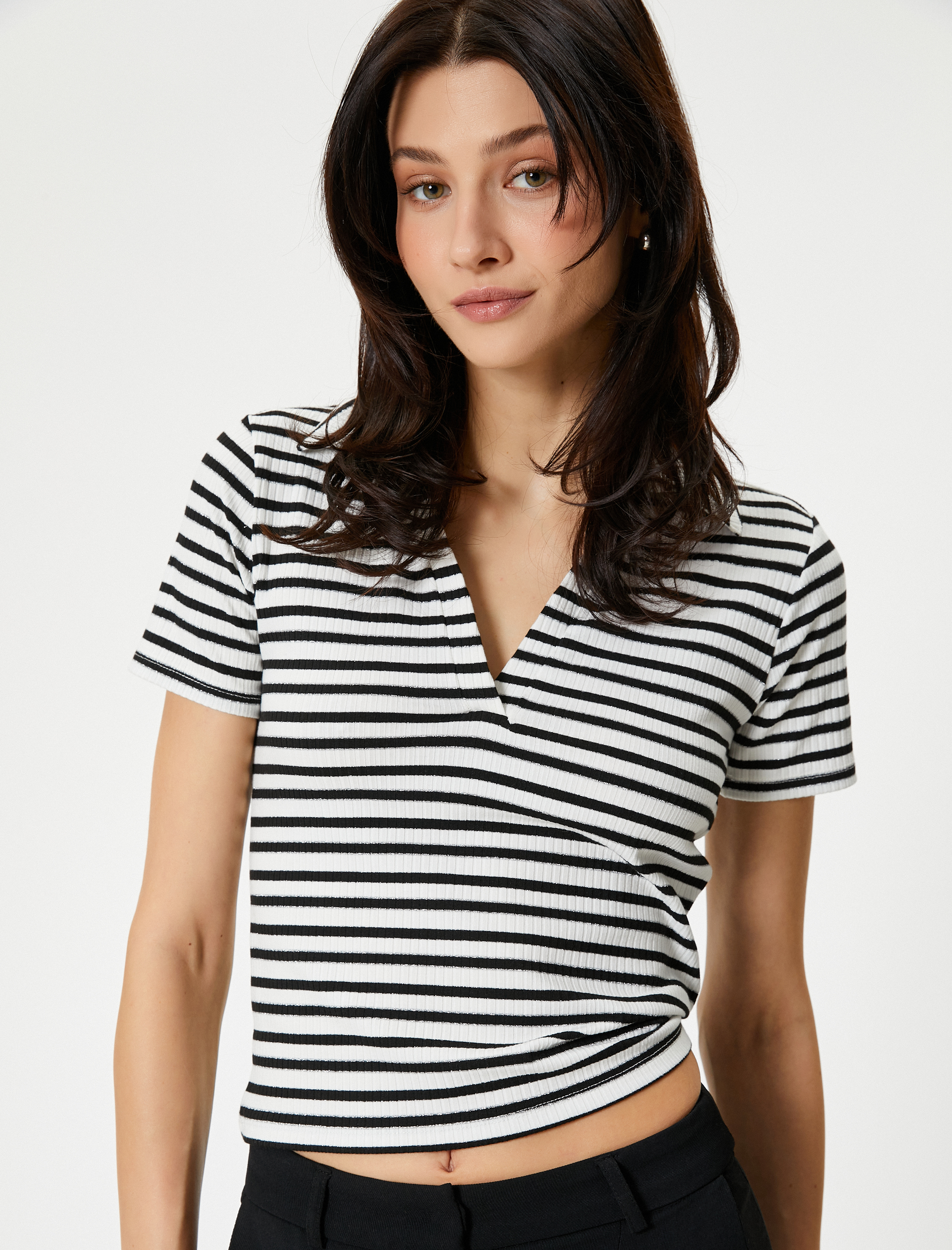   Simli Polo Yaka Tişört Kısa Kollu Fitilli Standart Kesim