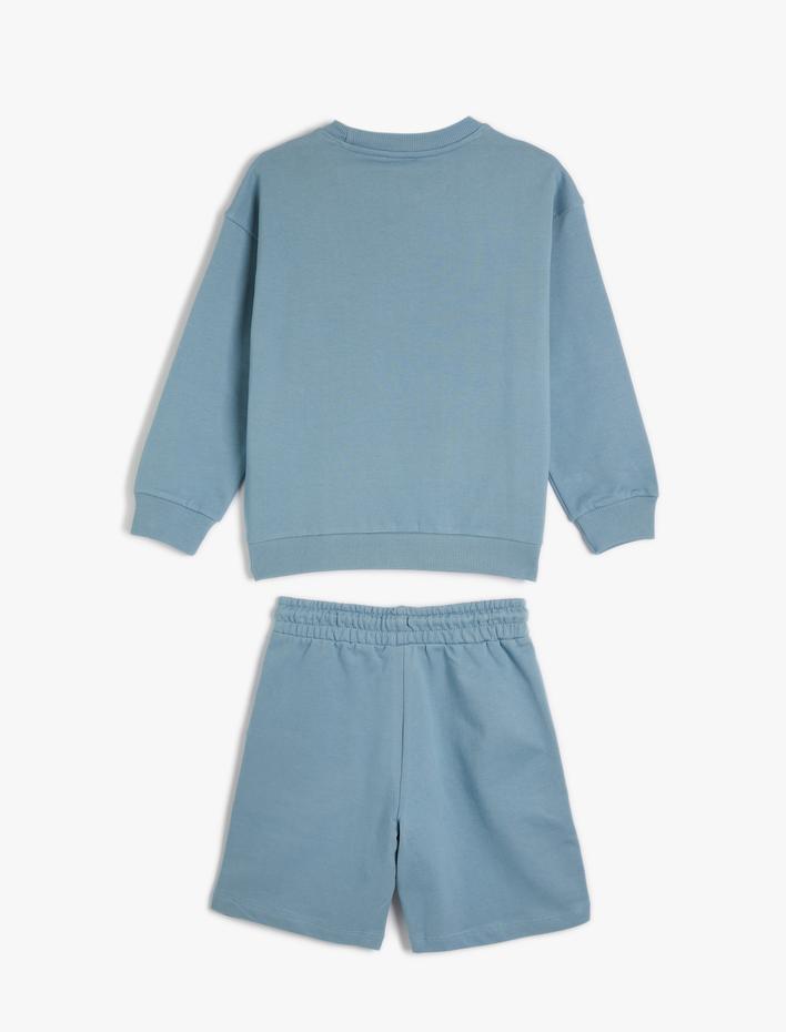 Erkek Çocuk 2'li Şort Sweatshirt  Baskı Detaylı Pamuklu