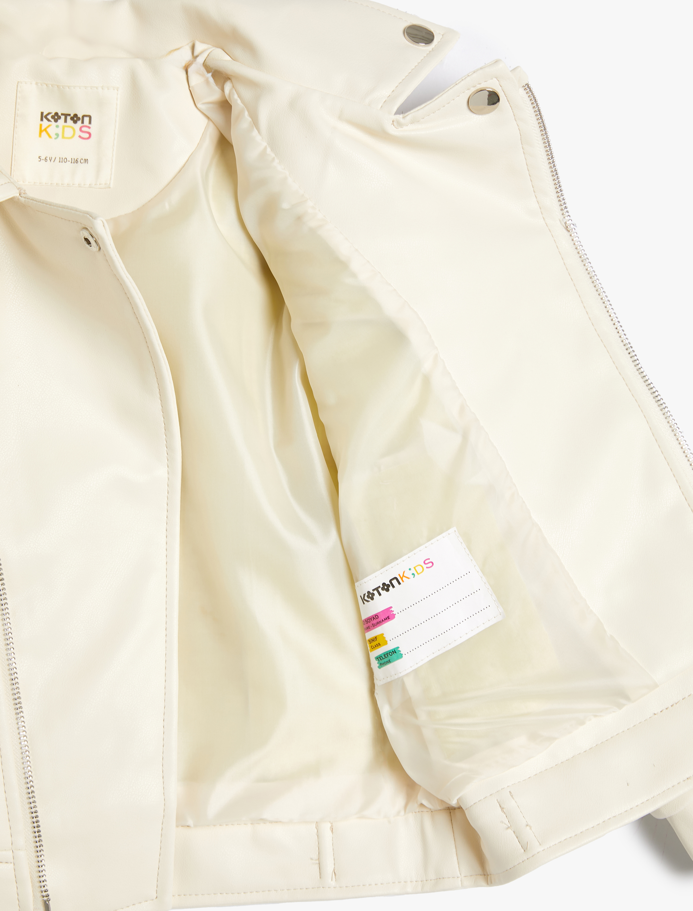  Kız Çocuk Suni Deri Ceket Fermuarlı Kruvaze Cepli