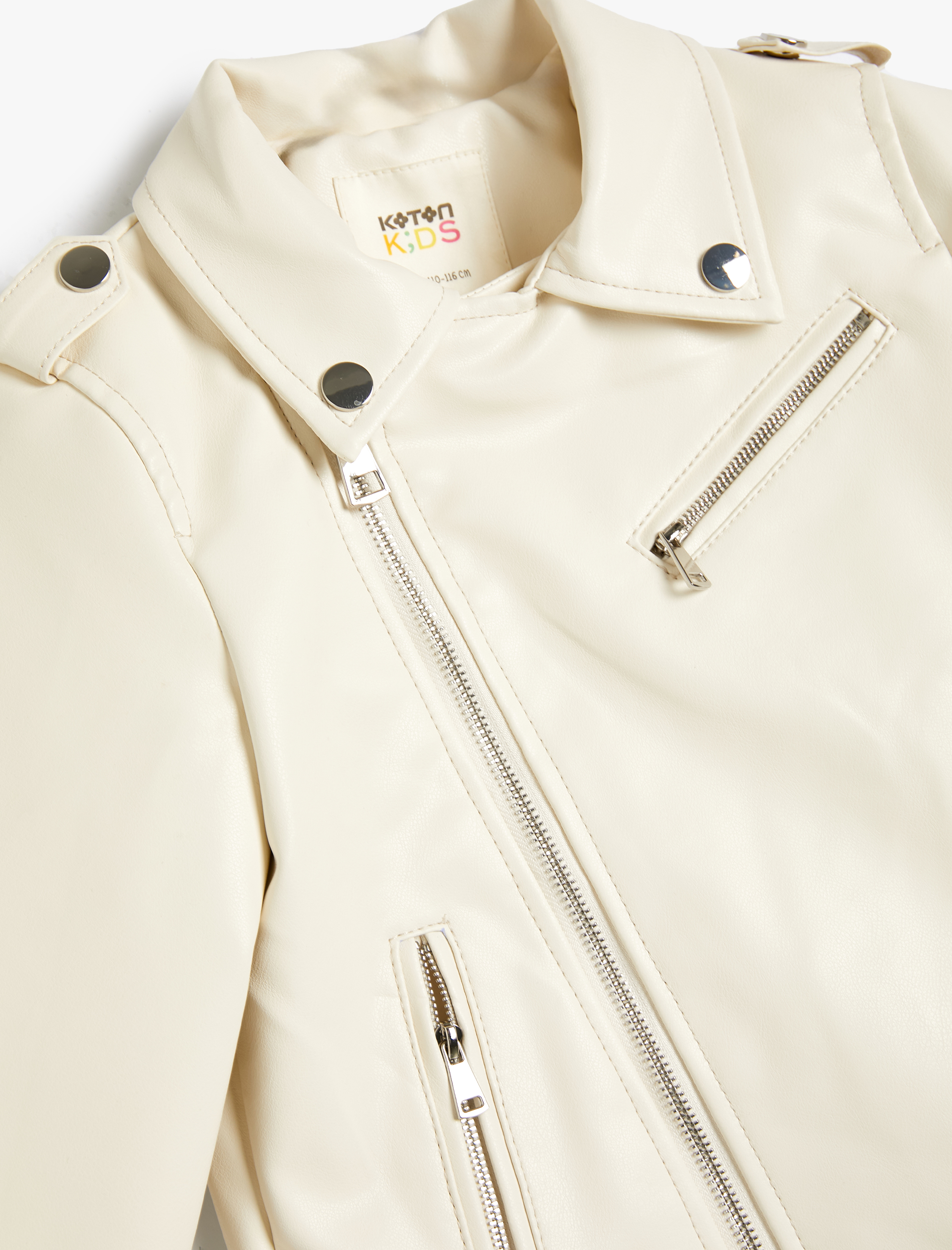  Kız Çocuk Suni Deri Ceket Fermuarlı Kruvaze Cepli