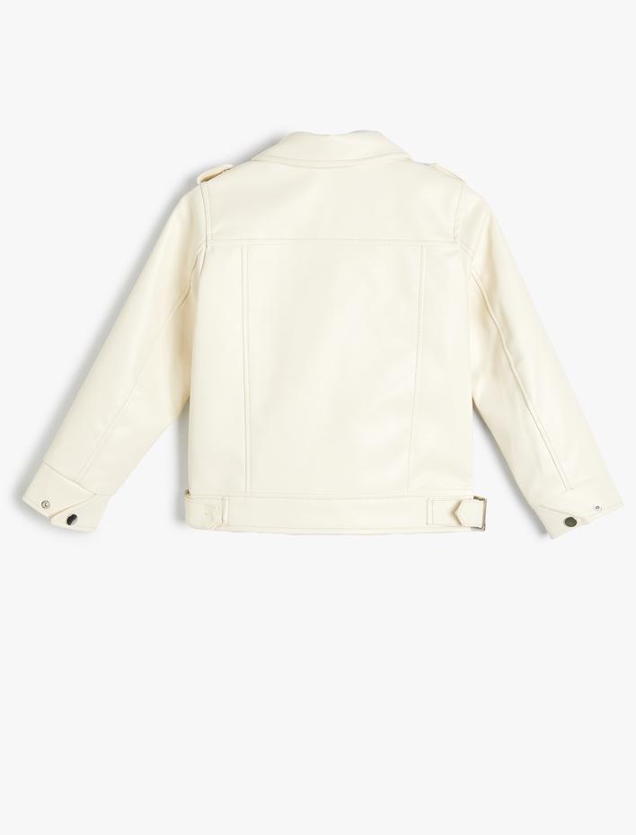 Kız Çocuk Suni Deri Ceket Fermuarlı Kruvaze Cepli