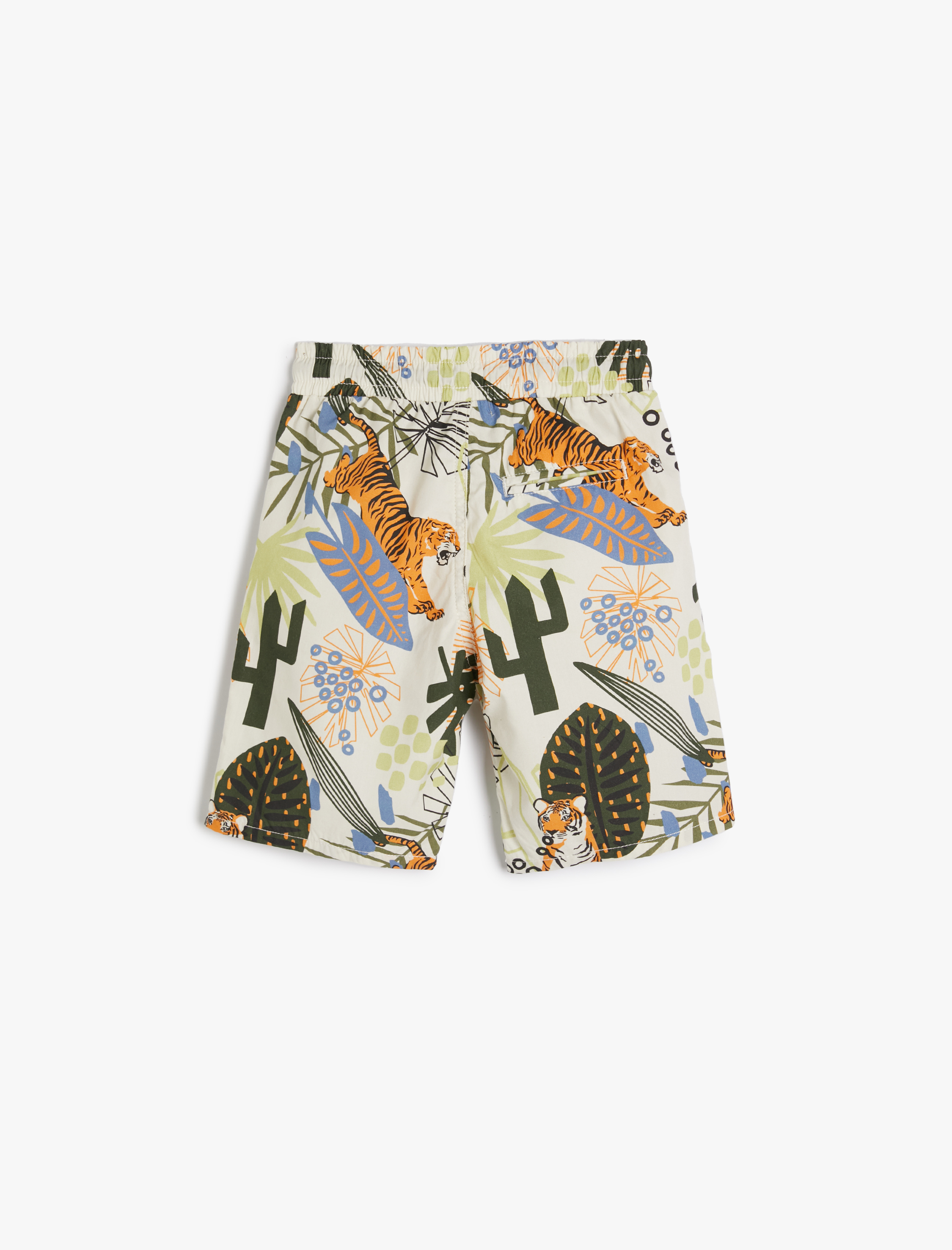  Erkek Çocuk Chino Şort Botanik Desenli Cepli Beli Bağlamalı