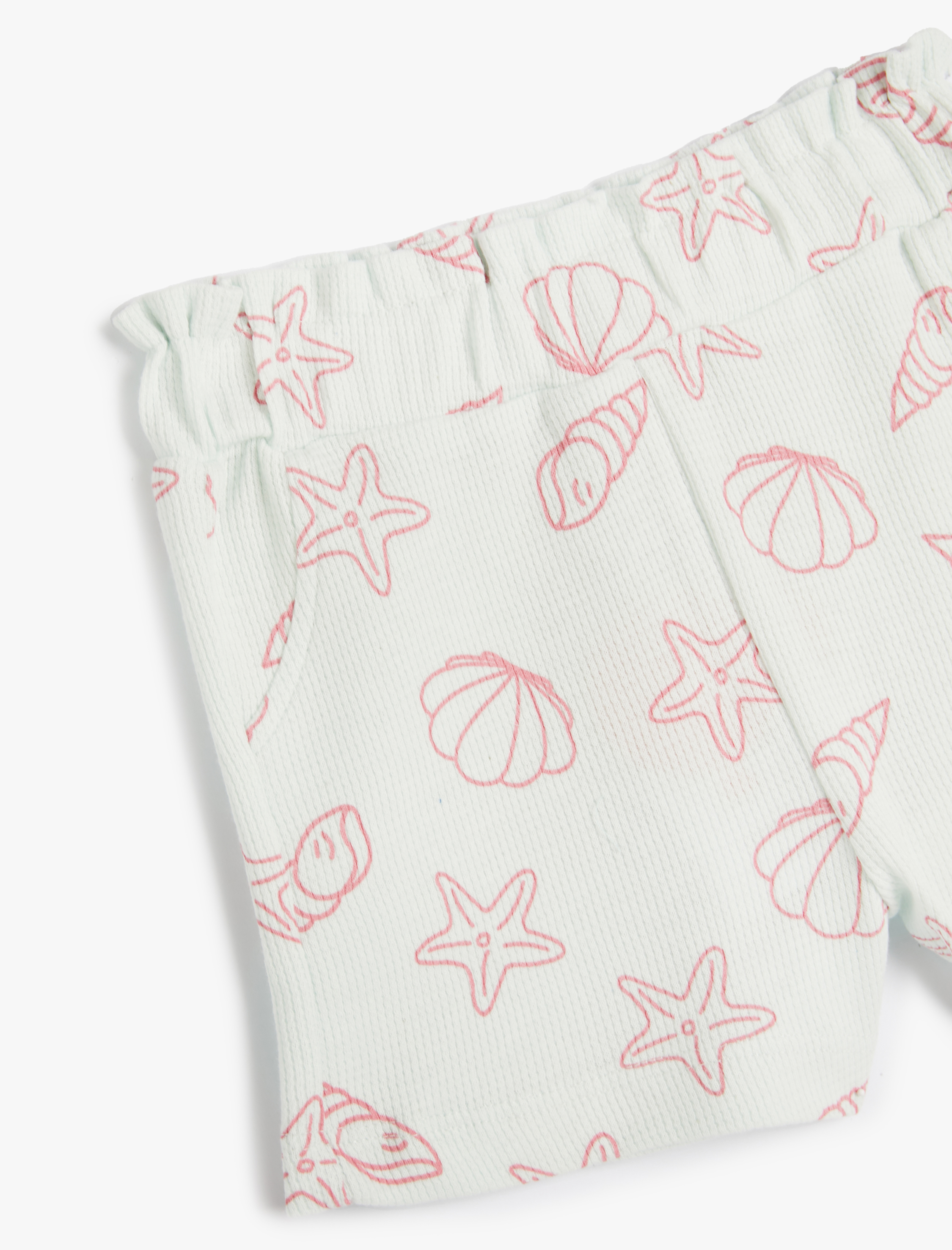  Kız Bebek Şort Cepli Beli Lastikli Deniz Kabuğu Baskılı Pamuklu