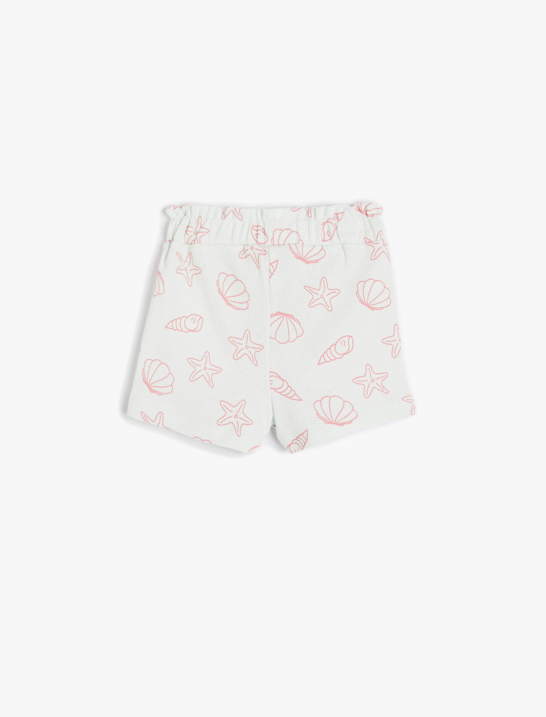  Kız Bebek Şort Cepli Beli Lastikli Deniz Kabuğu Baskılı Pamuklu