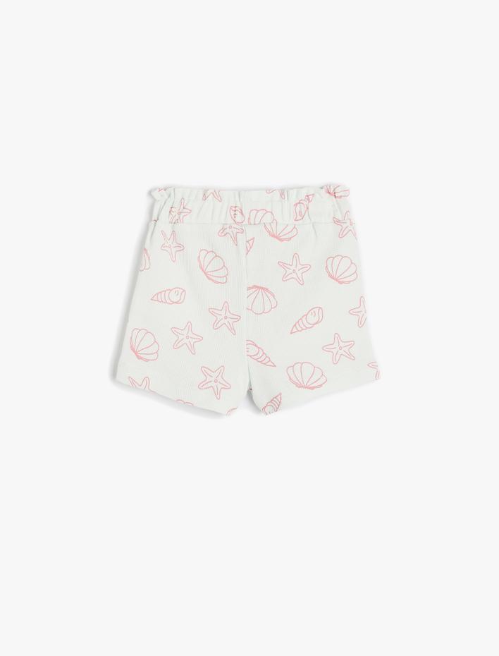 Kız Bebek Şort Cepli Beli Lastikli Deniz Kabuğu Baskılı Pamuklu