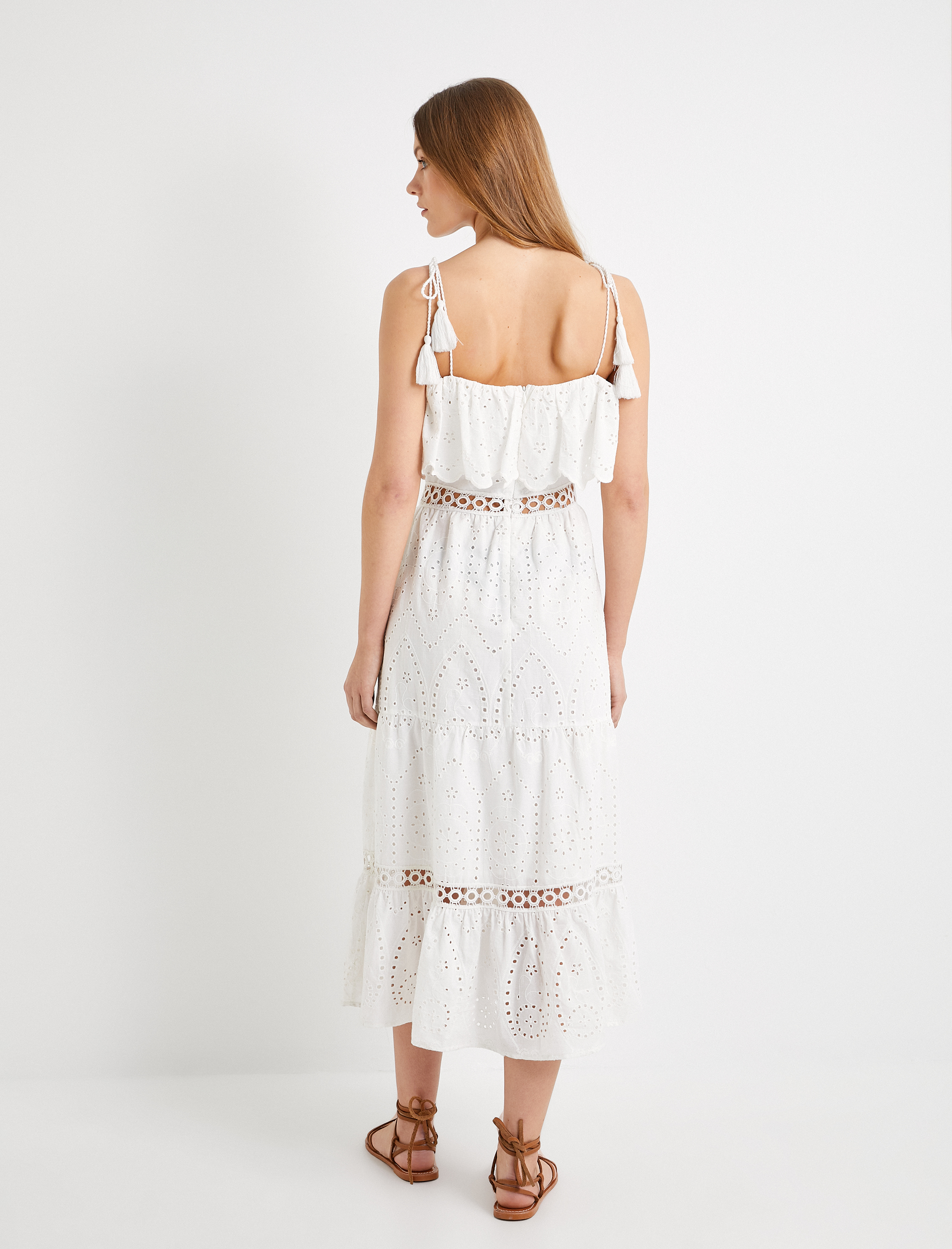   Uzun Fisto Elbise Askılı Fırfırlı Volanlı