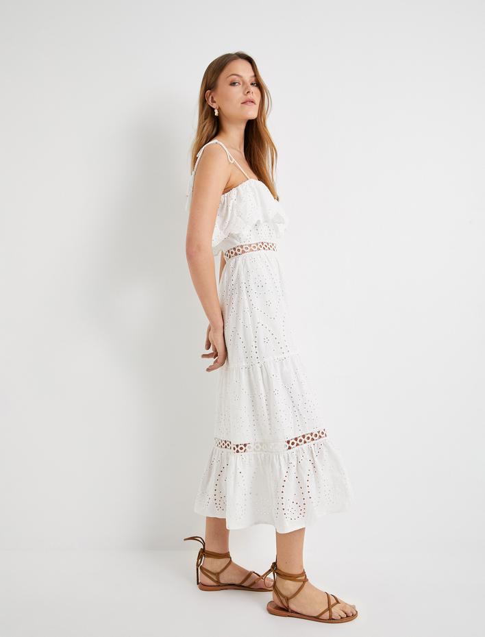  Uzun Fisto Elbise Askılı Fırfırlı Volanlı