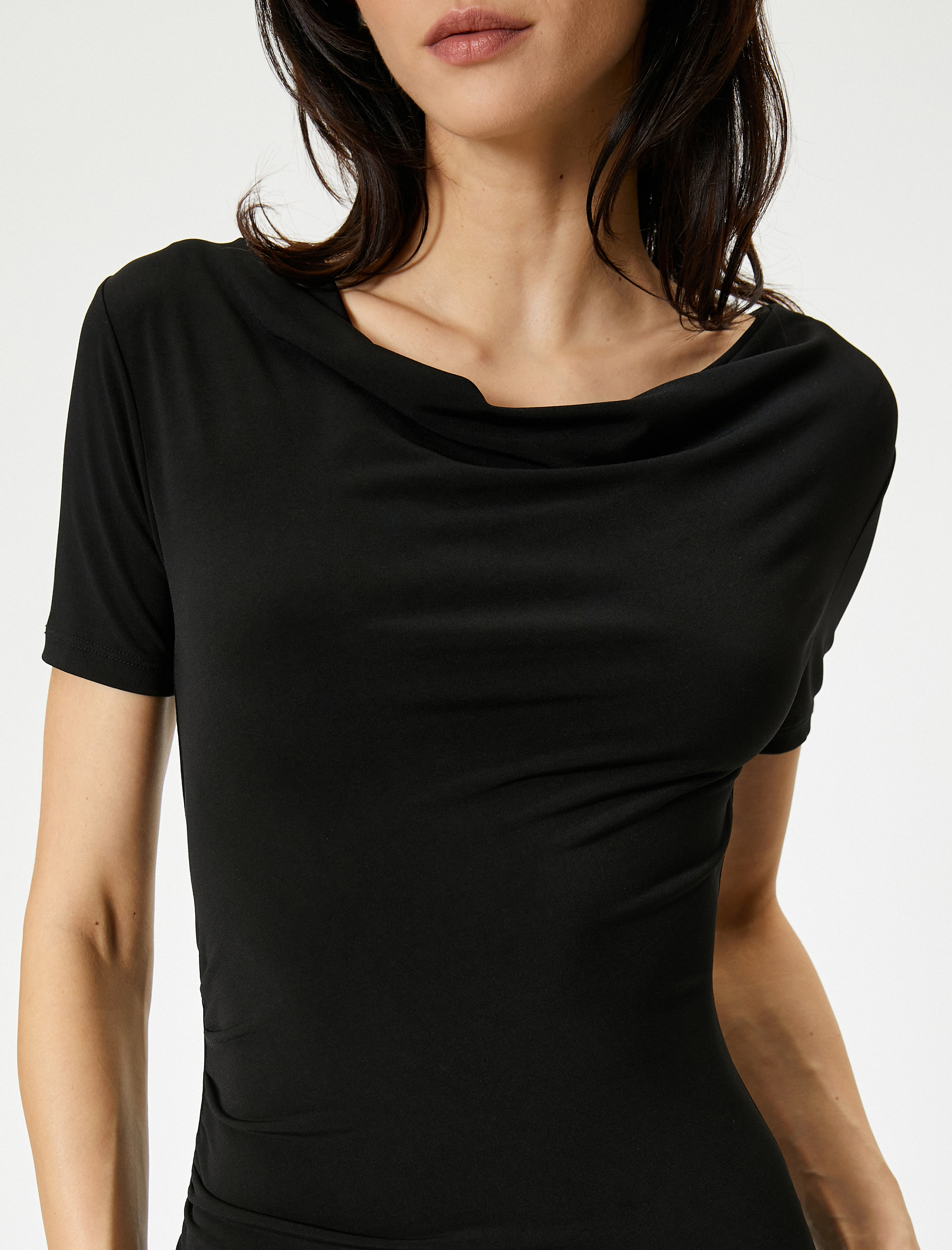   Midi Elbise Drape Yaka Kısa Kollu Standart Kesim