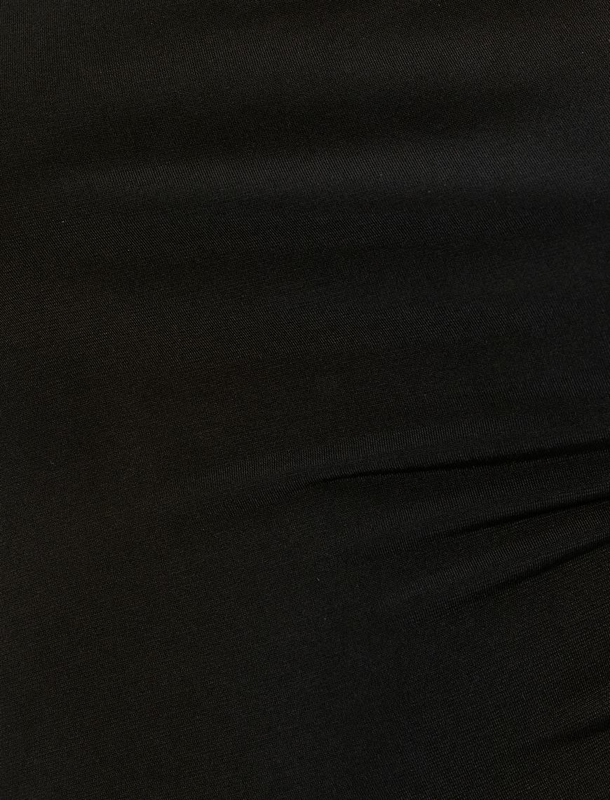   Midi Elbise Drape Yaka Kısa Kollu Standart Kesim