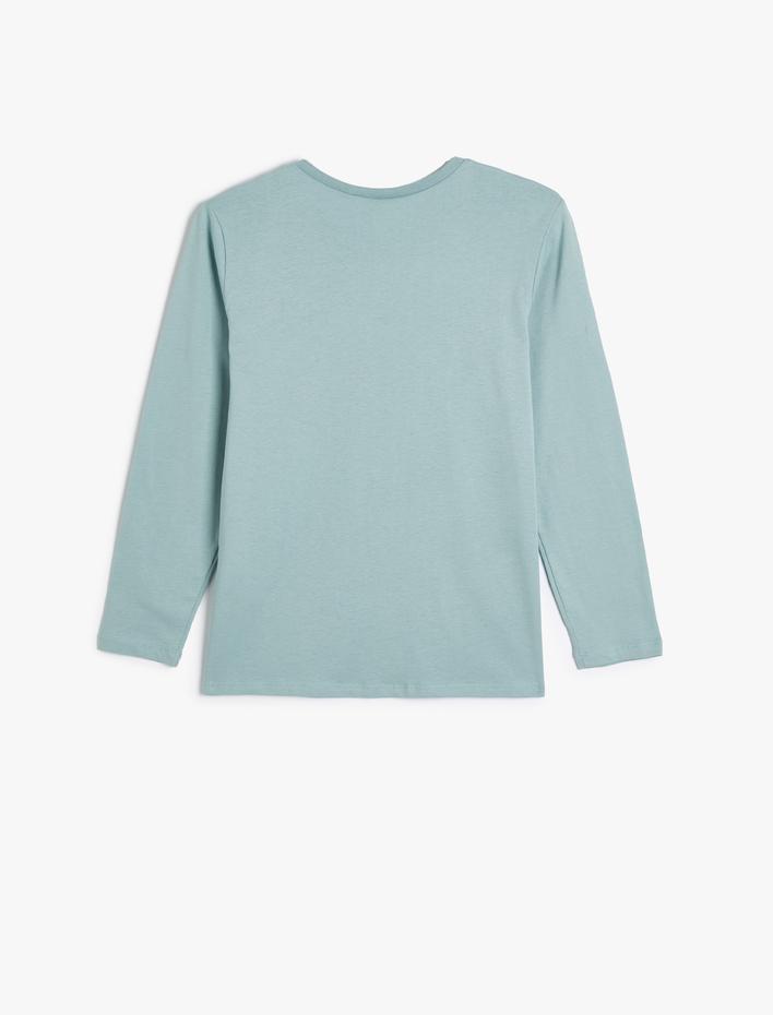 Erkek Çocuk Dinozor Baskılı Bisiklet Yaka Uzun Kollu Pamuklu Tişört