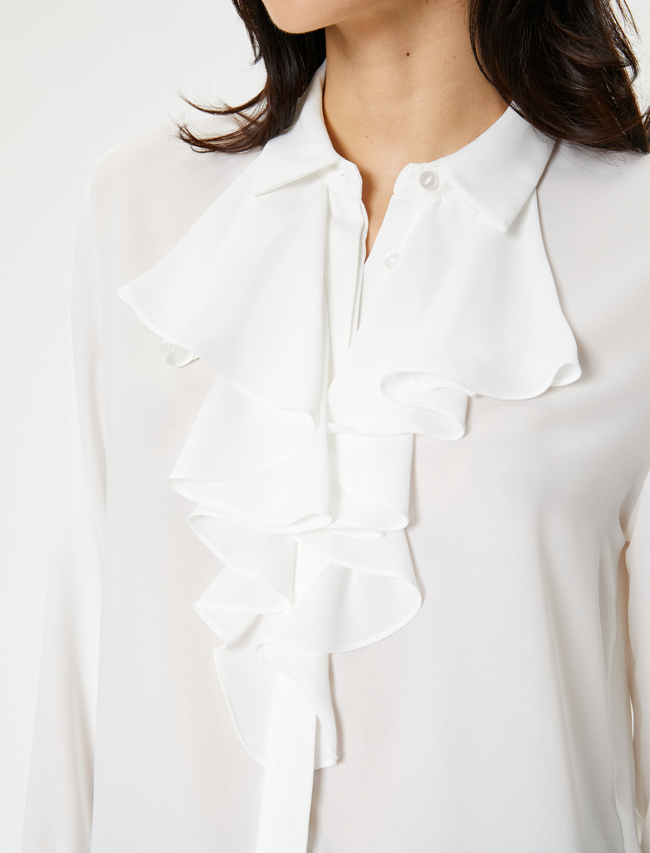   Fırfırlı Yaka Gömlek Düğmeli Balon Kollu Standart Kesim