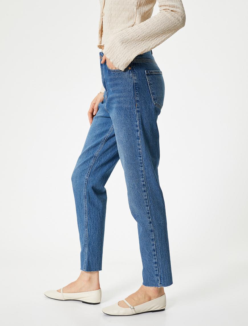   Yüksek Bel Kot Pantolon Rahat Kesim Hafif Dar Paça - Mom Slim Jeans