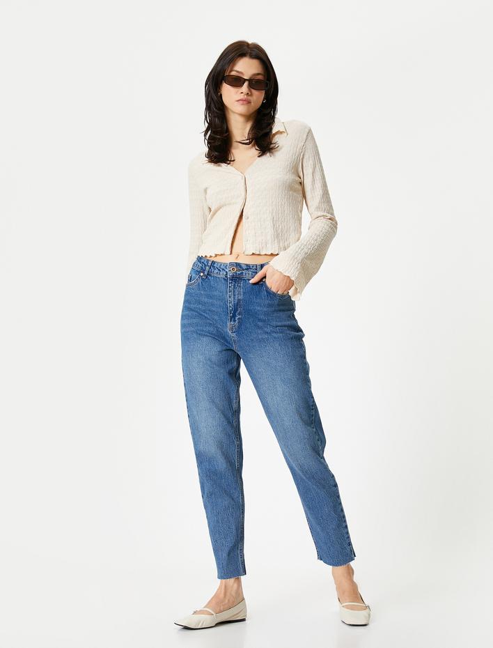  Yüksek Bel Kot Pantolon Rahat Kesim Hafif Dar Paça - Mom Slim Jeans