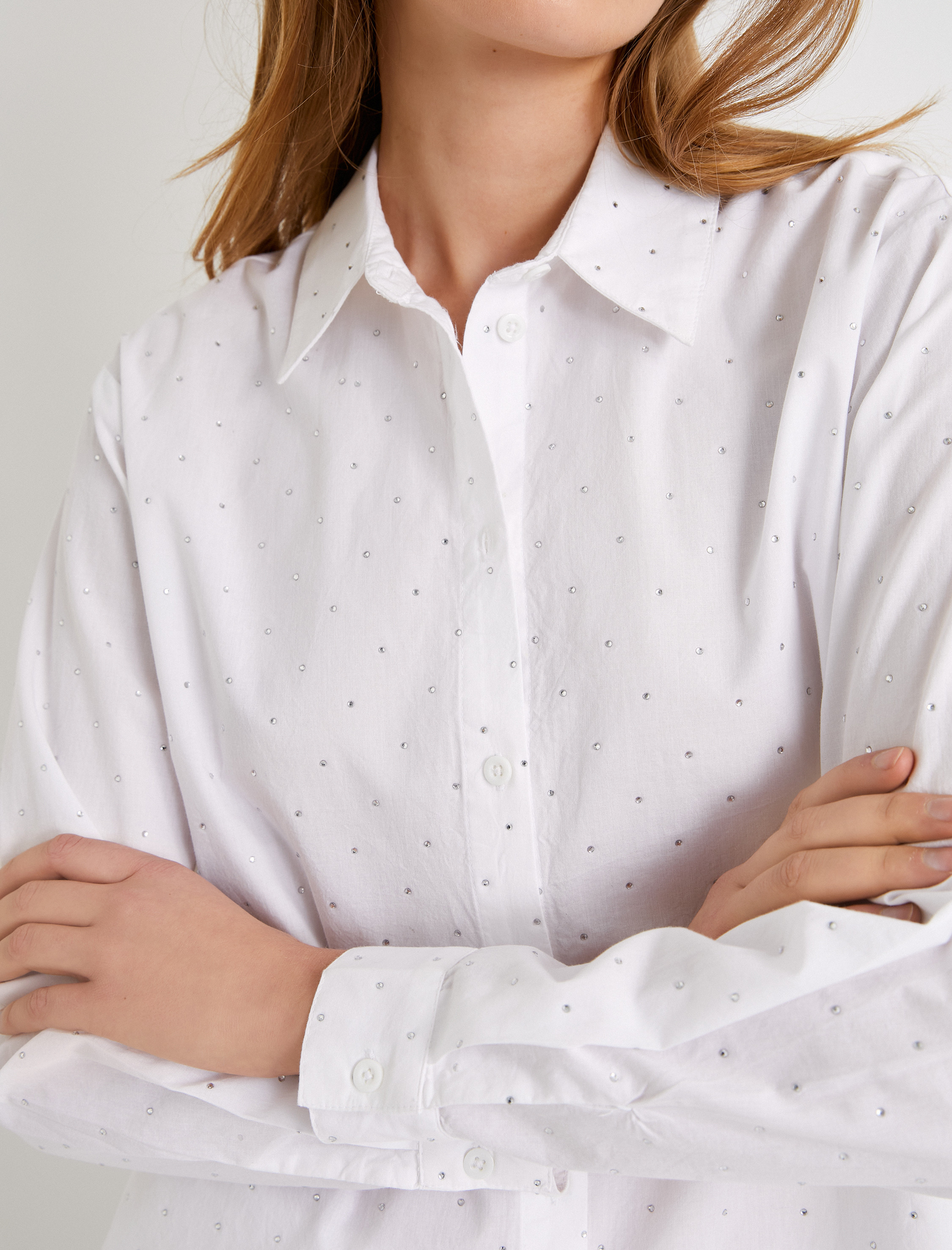   Taşlı Gömlek Pamuklu Uzun Kollu