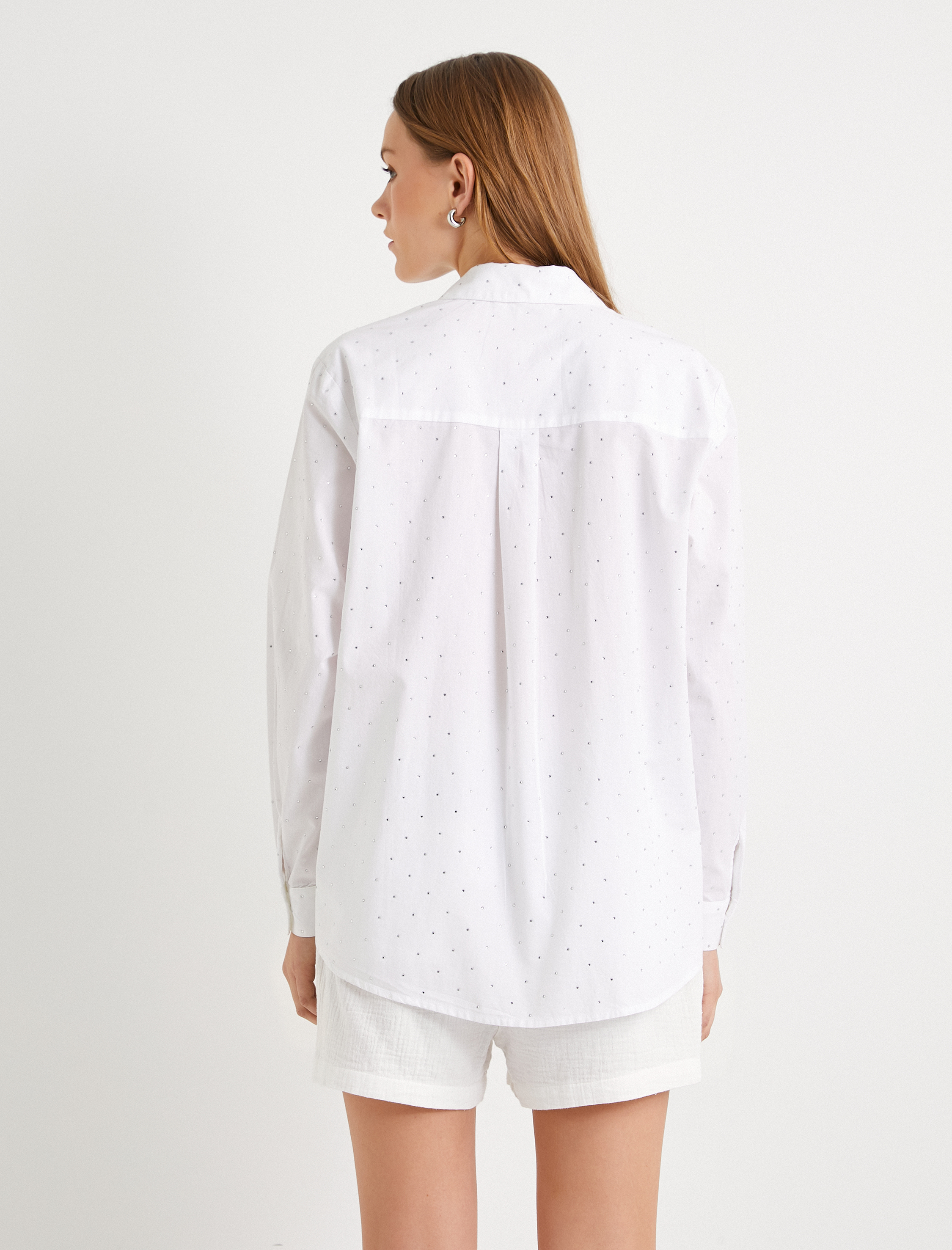   Taşlı Gömlek Pamuklu Uzun Kollu