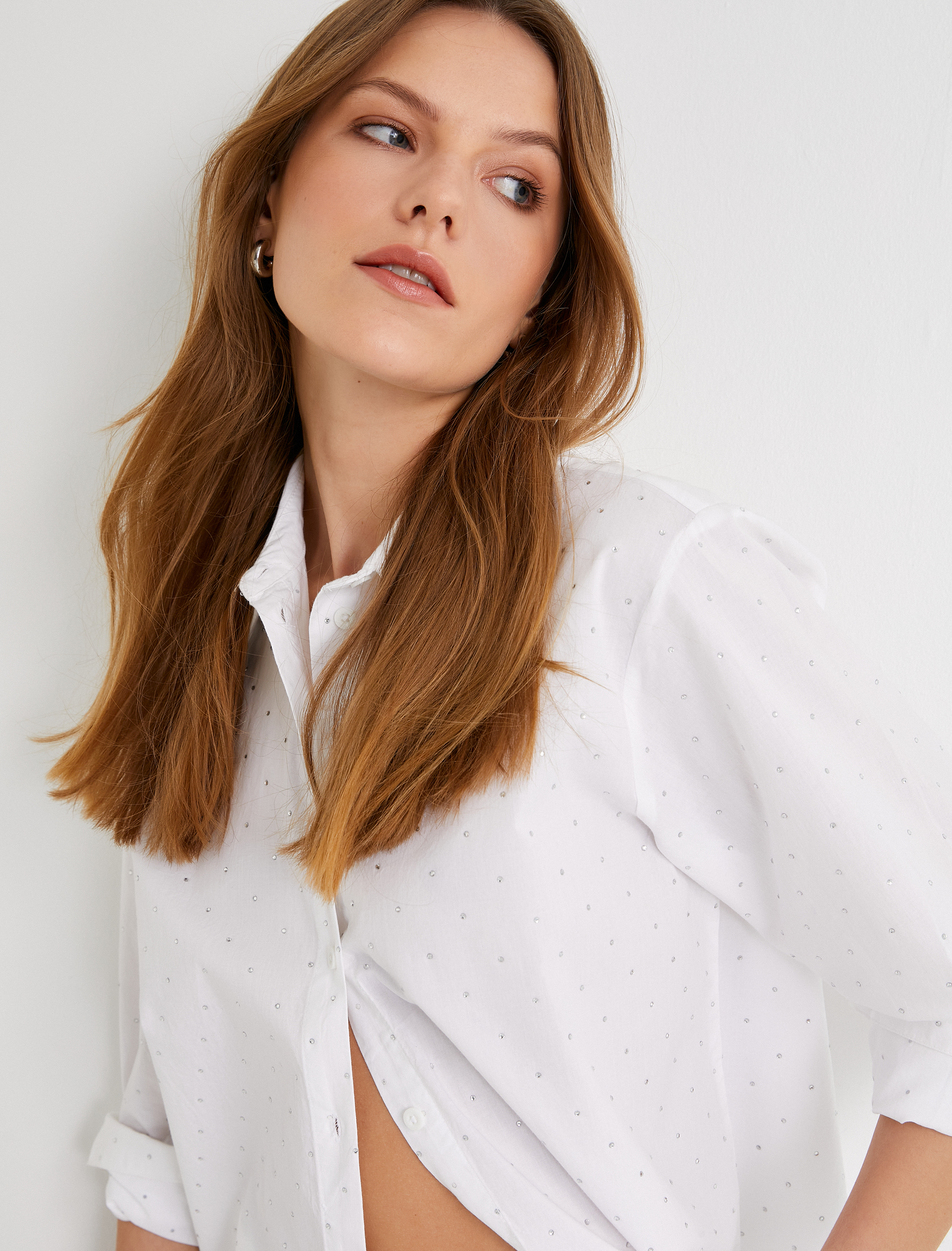   Taşlı Gömlek Pamuklu Uzun Kollu