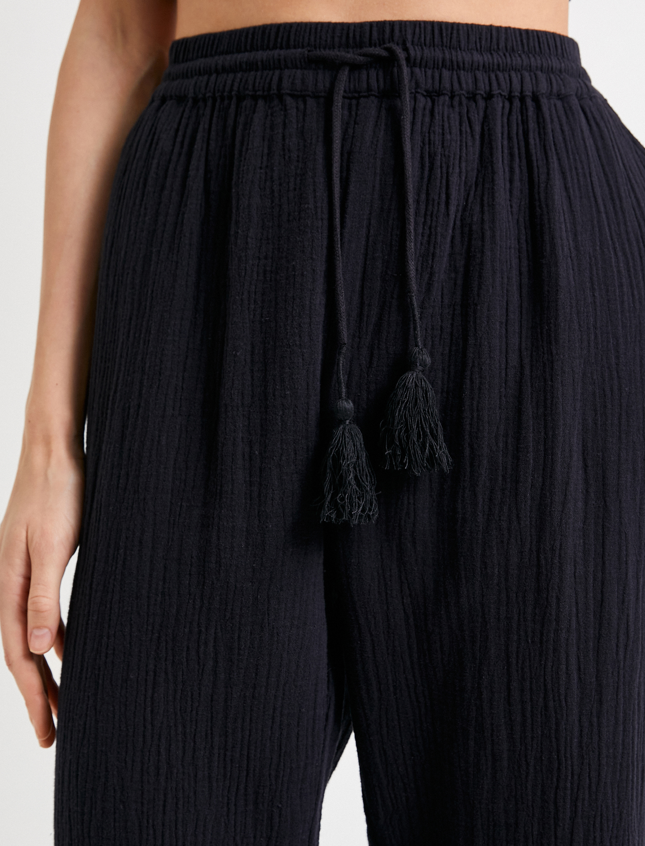   Müslin Pantolon Beli Bağlamalı Cepli Pamuklu Normal Bel