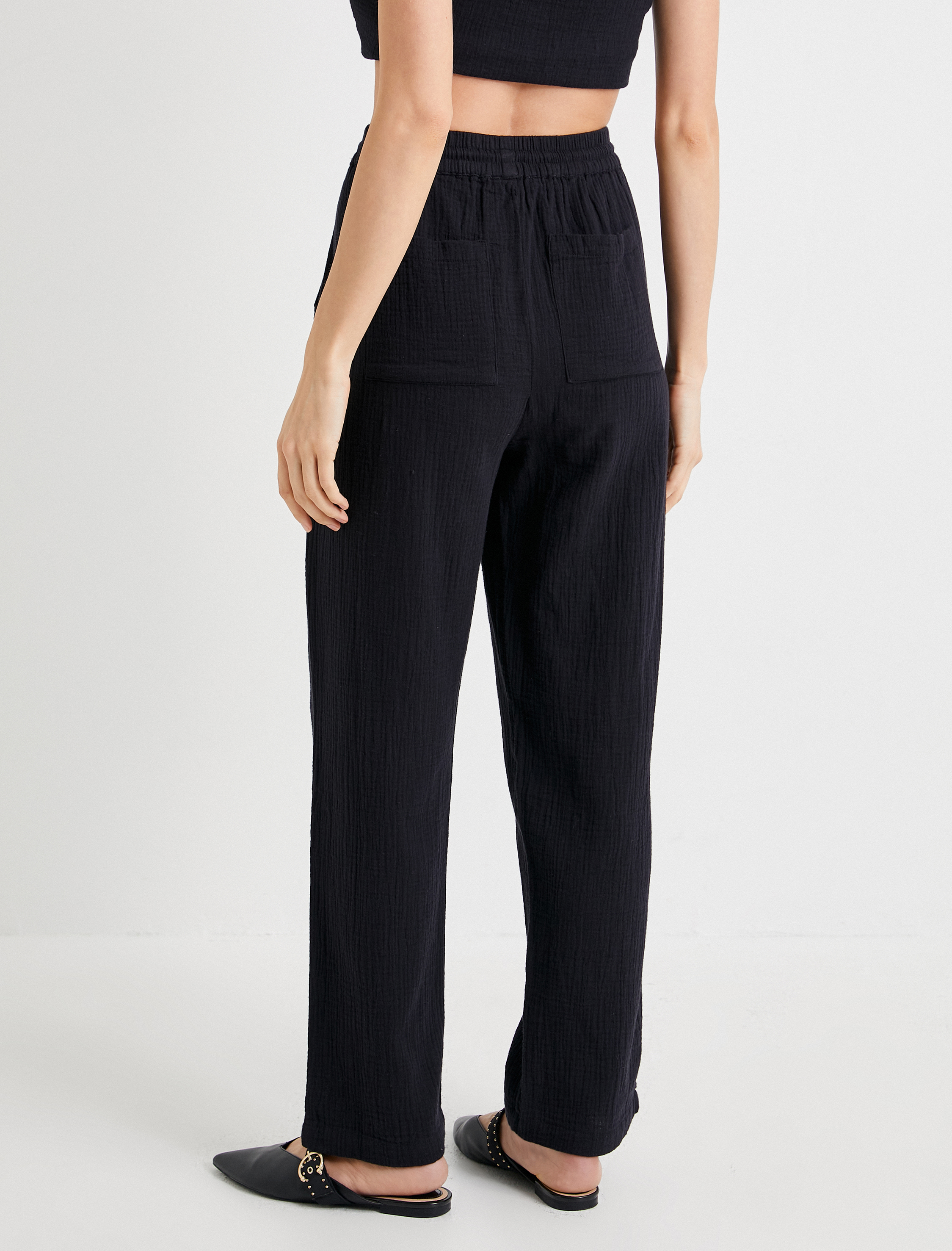   Müslin Pantolon Beli Bağlamalı Cepli Pamuklu Normal Bel