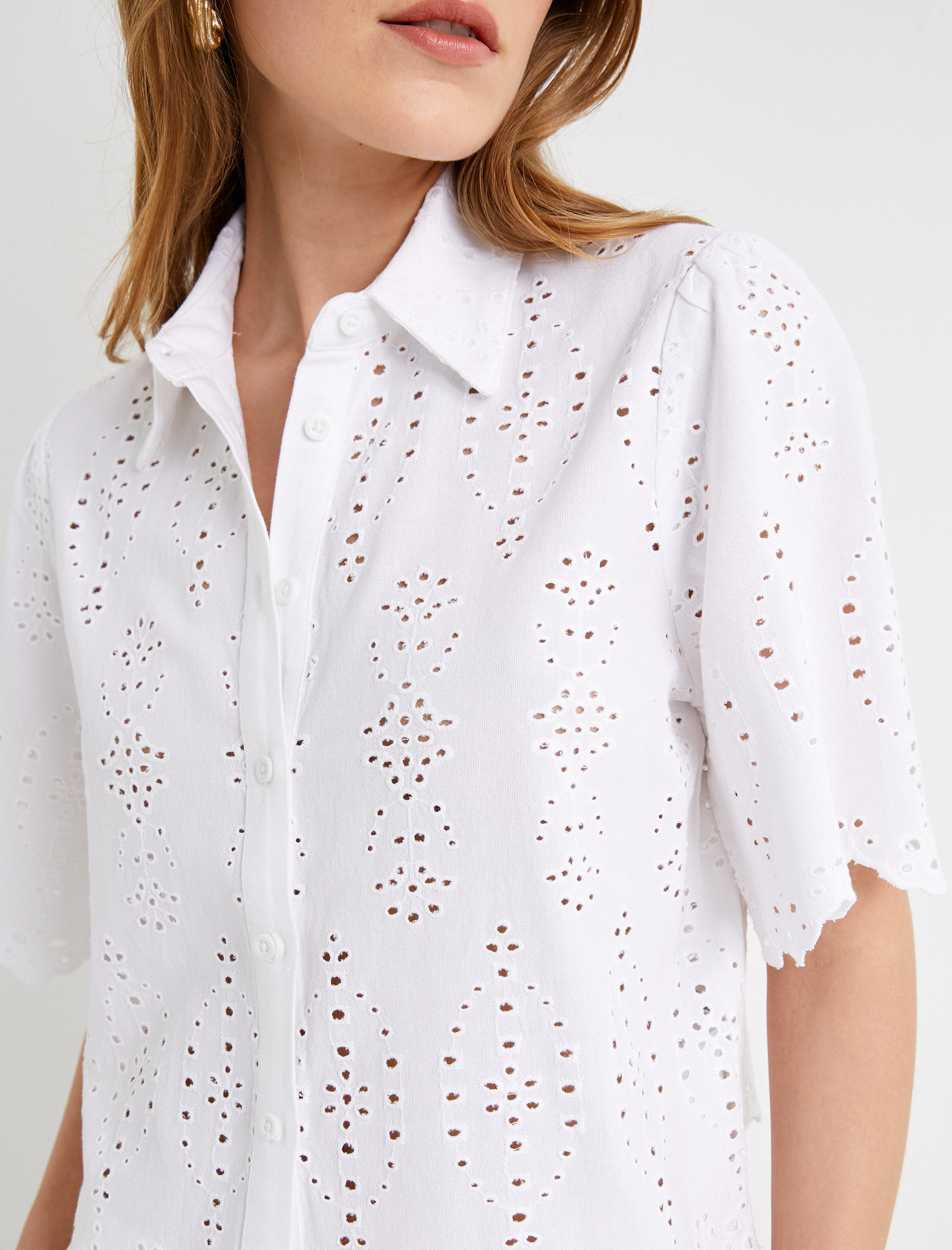   Crop Fisto Gömlek Kısa Kollu Düğmeli Viskon Karışımlı