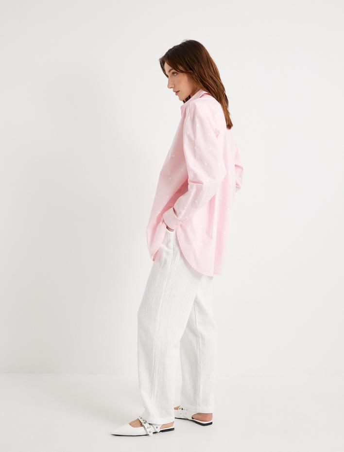  Çiçekli Gömlek Nakışlı Düğmeli Klasik Yaka Standart Kesim