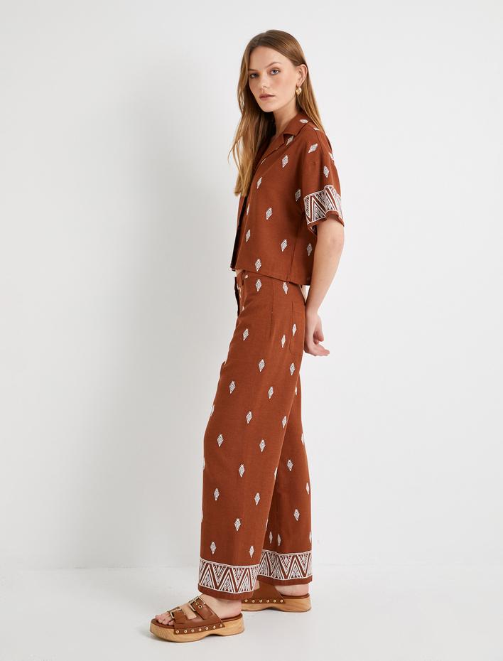  Palazzo Pantolon Etnik Nakışlı Normal Bel