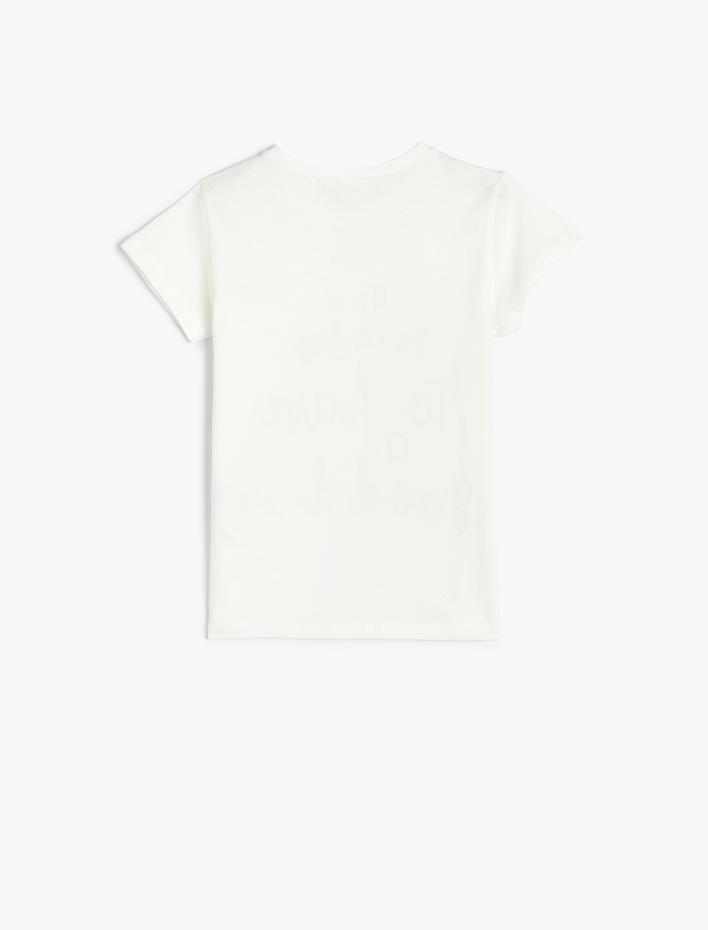 Kız Çocuk Tişört Kısa Kollu Bisiklet Yaka Slogan Baskılı Pamuklu