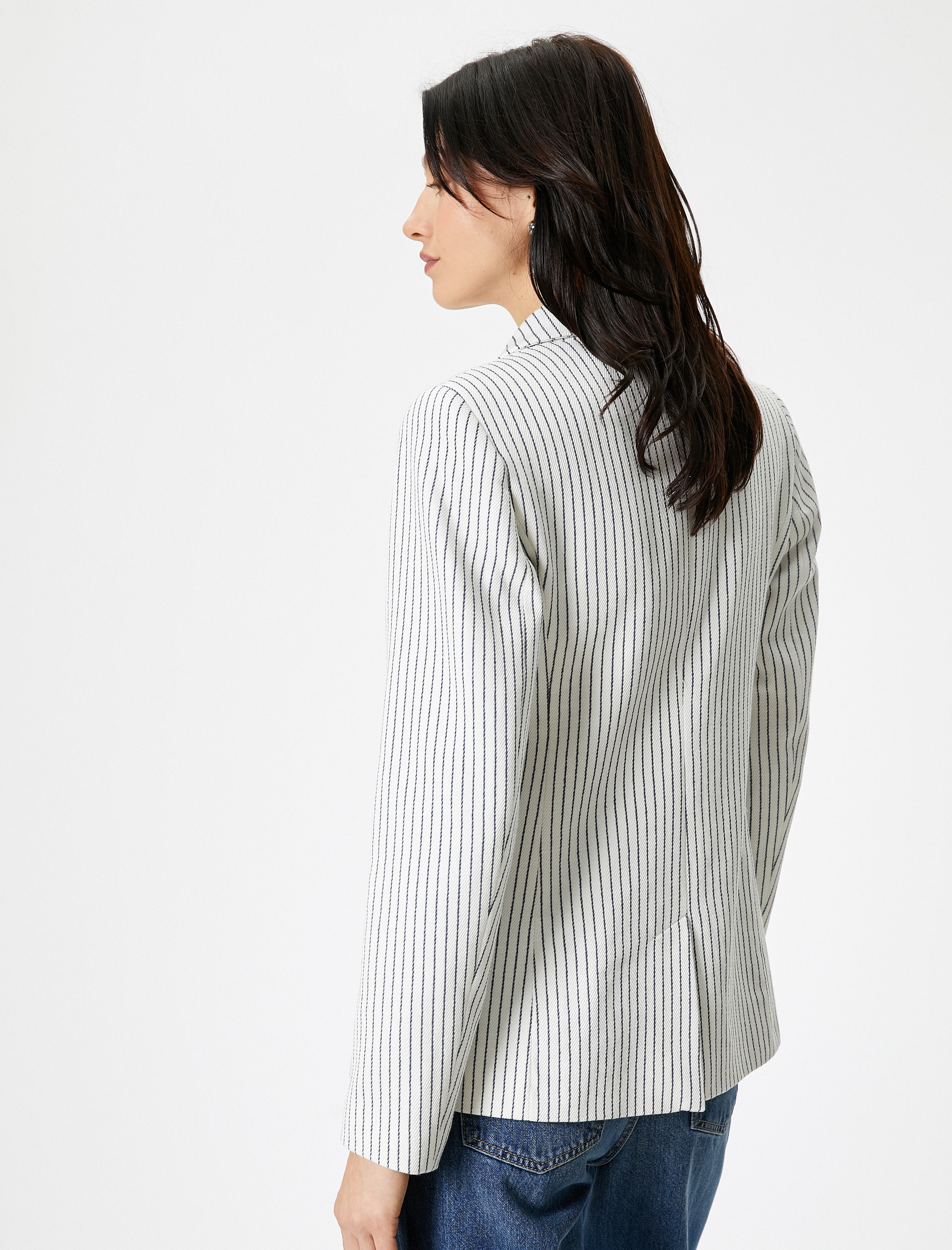   Blazer Ceket Kruvaze Düğmeli Fleto Cepli Pamuklu