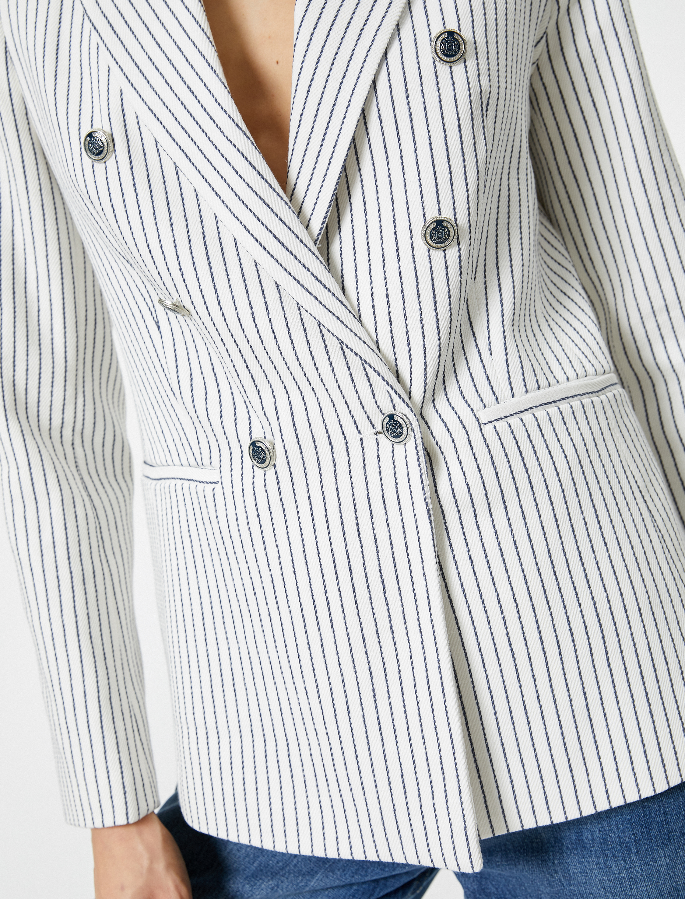   Blazer Ceket Kruvaze Düğmeli Fleto Cepli Pamuklu