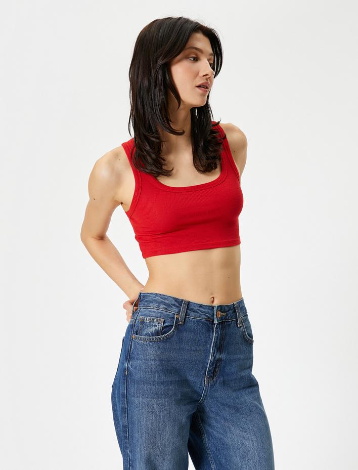  Crop Atlet Kalın Askılı U Yaka Fitilli