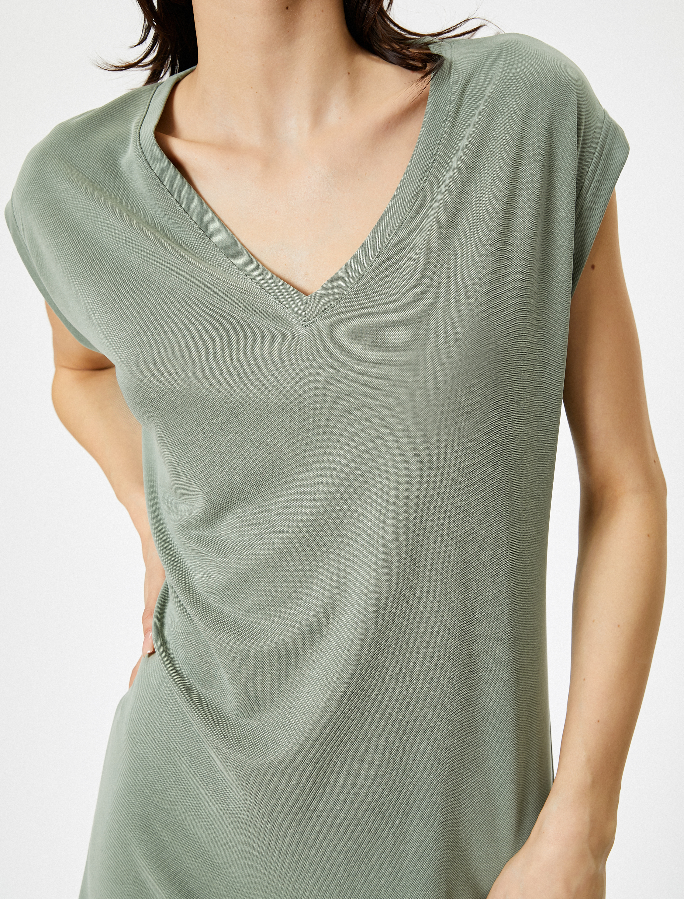   Mini Elbise Kısa Kollu V Yaka