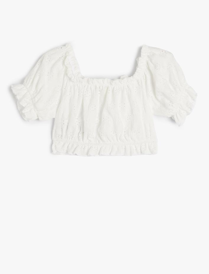 Kız Çocuk Crop Bluz Balon Kol Fisto Detaylı