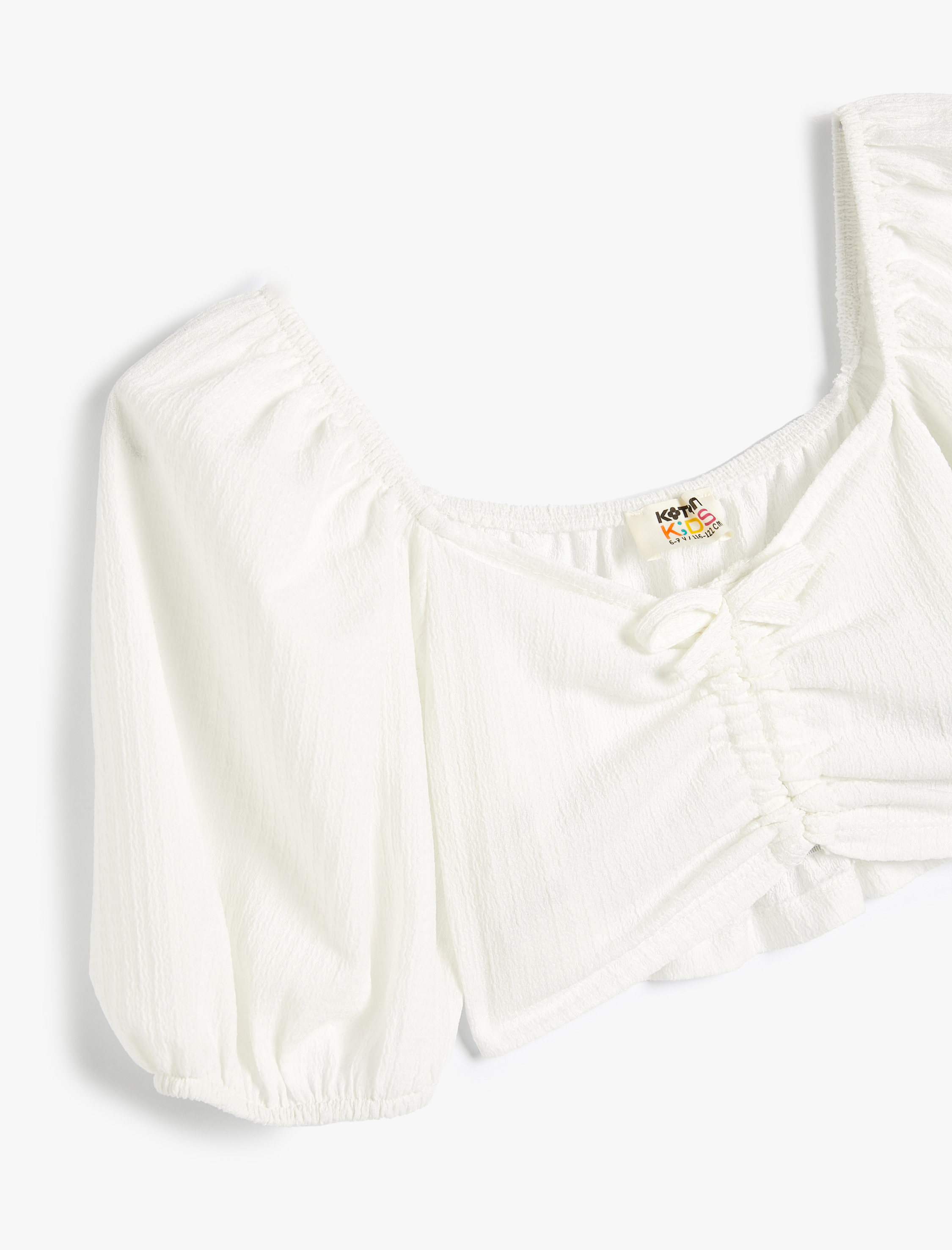  Kız Çocuk Crop Bluz Kısa Balon Kollu Önü Büzgülü