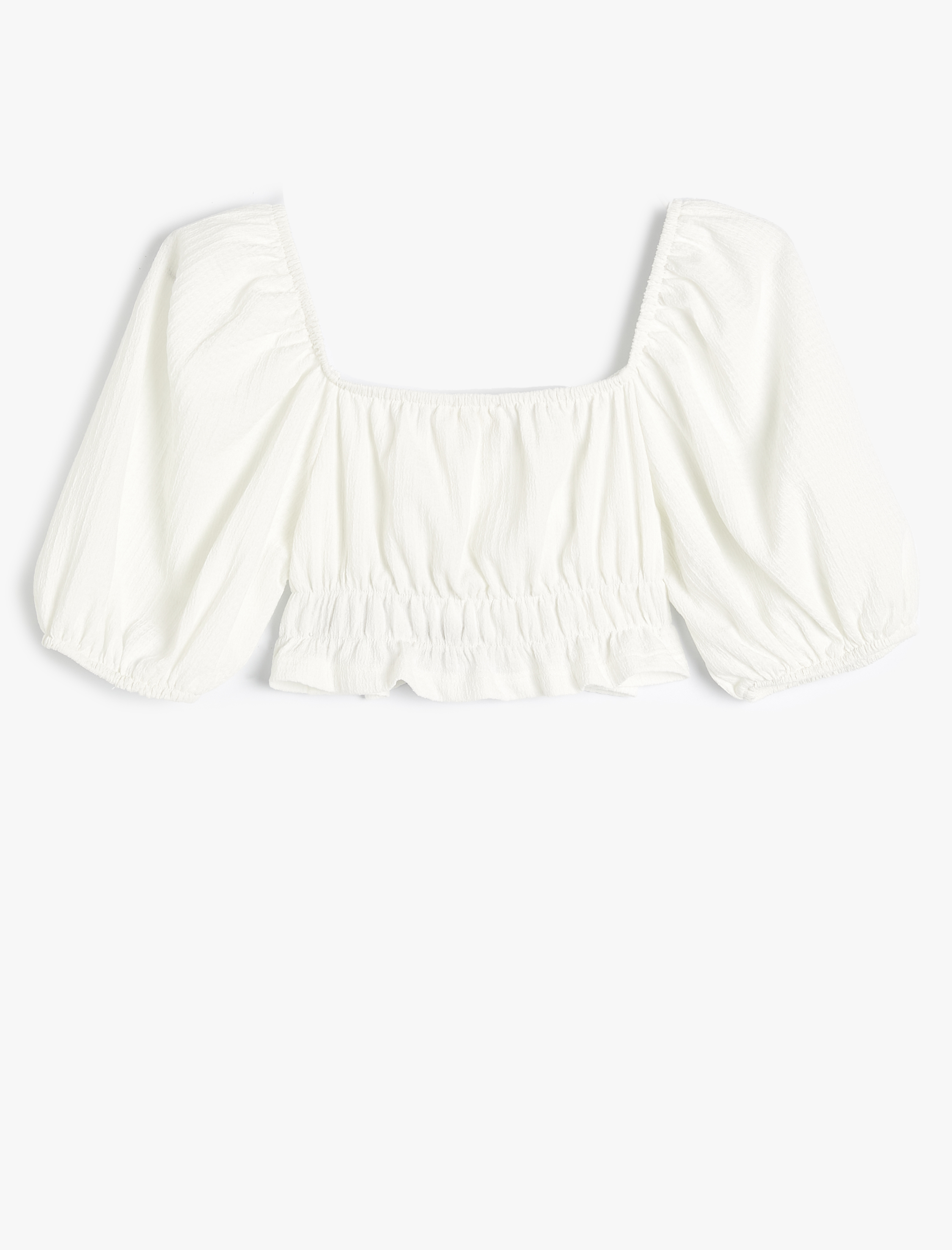  Kız Çocuk Crop Bluz Kısa Balon Kollu Önü Büzgülü