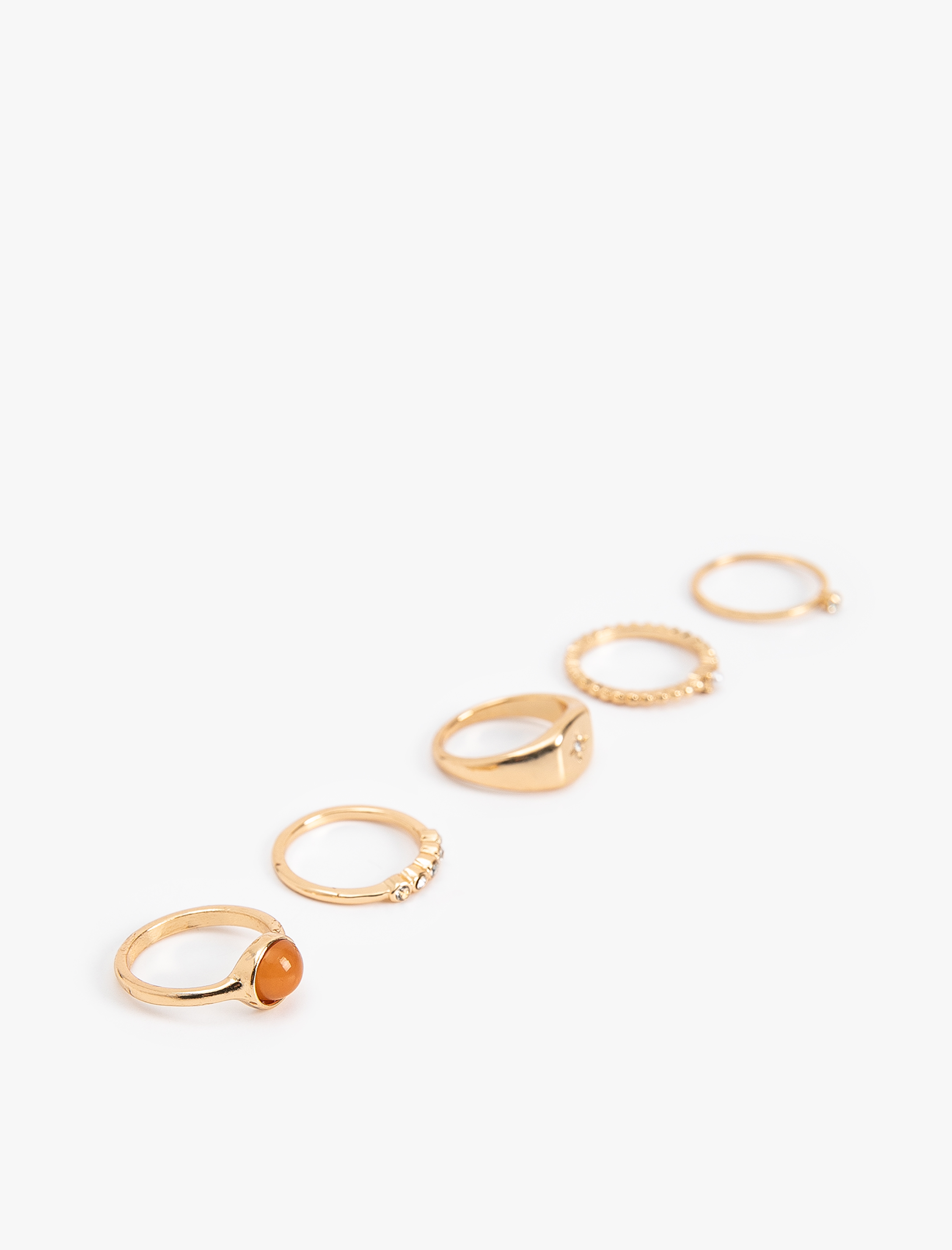  Kadın Taş Detaylı Çelik Karışımlı 5'li Yüzük Seti