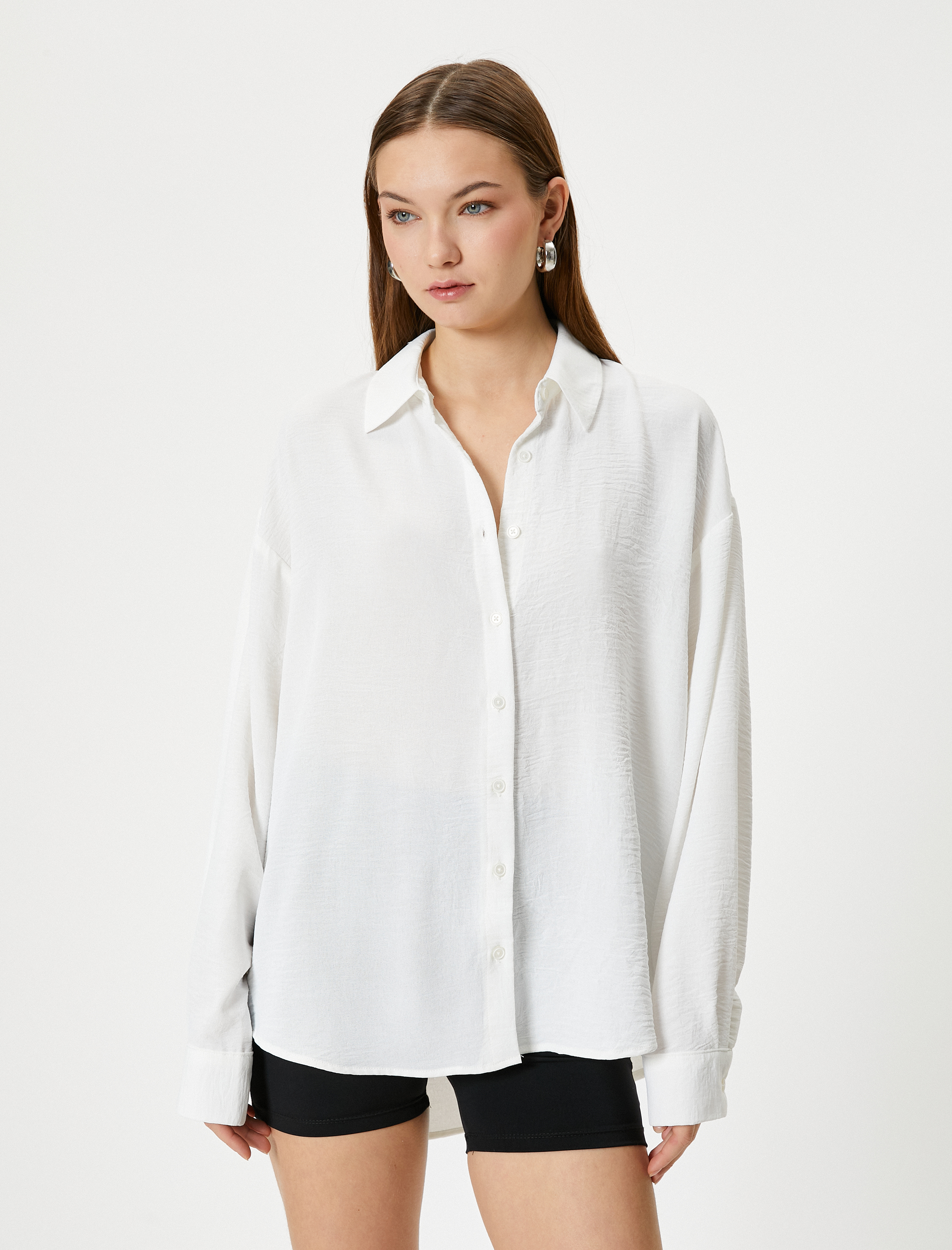   Oversize Gömlek Uzun Kollu Dokulu