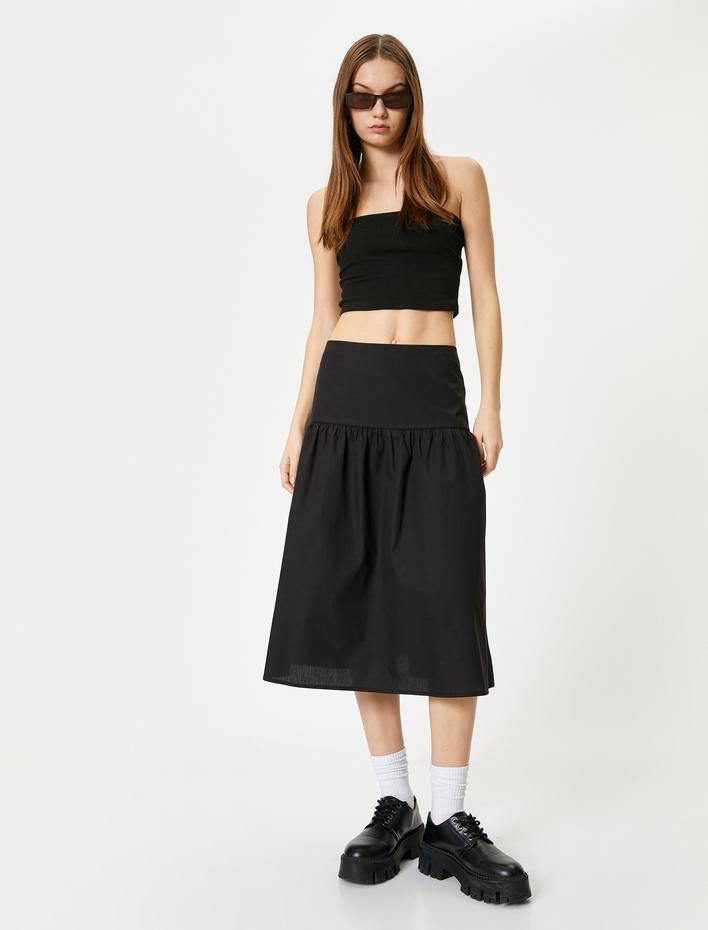  Belden Oturtmalı Midi Etek A Kesim Rahat Kalıp Standart Bel
