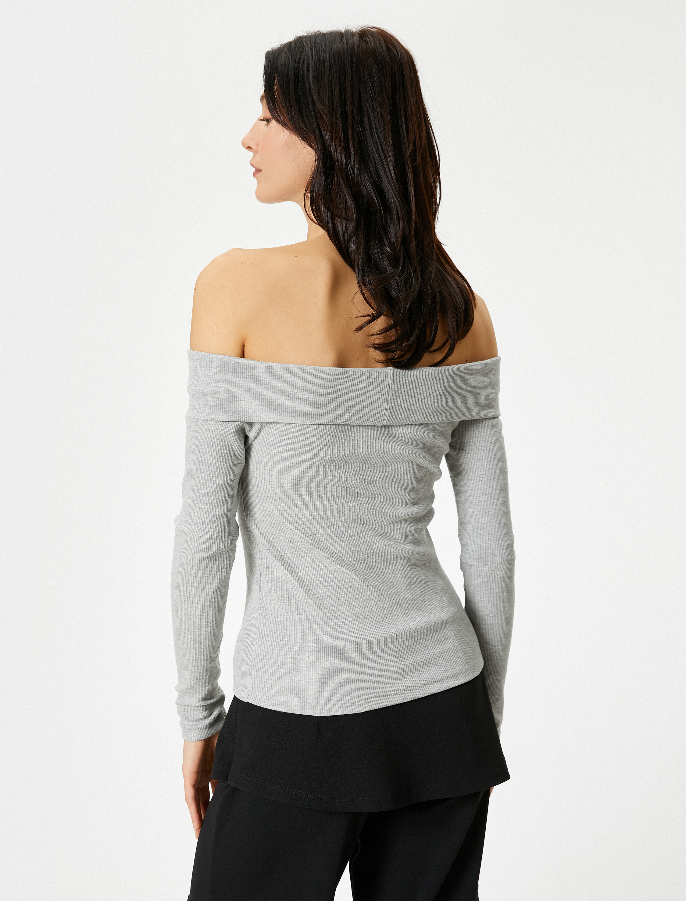   Madonna Yaka Omzu Açık Tişört Uzun Kollu Fitilli