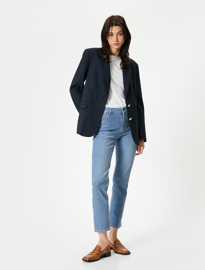  Slim Fit Kot Pantolon Standart Bel Düz Paça Esnek - Eve Slim Straight Jean