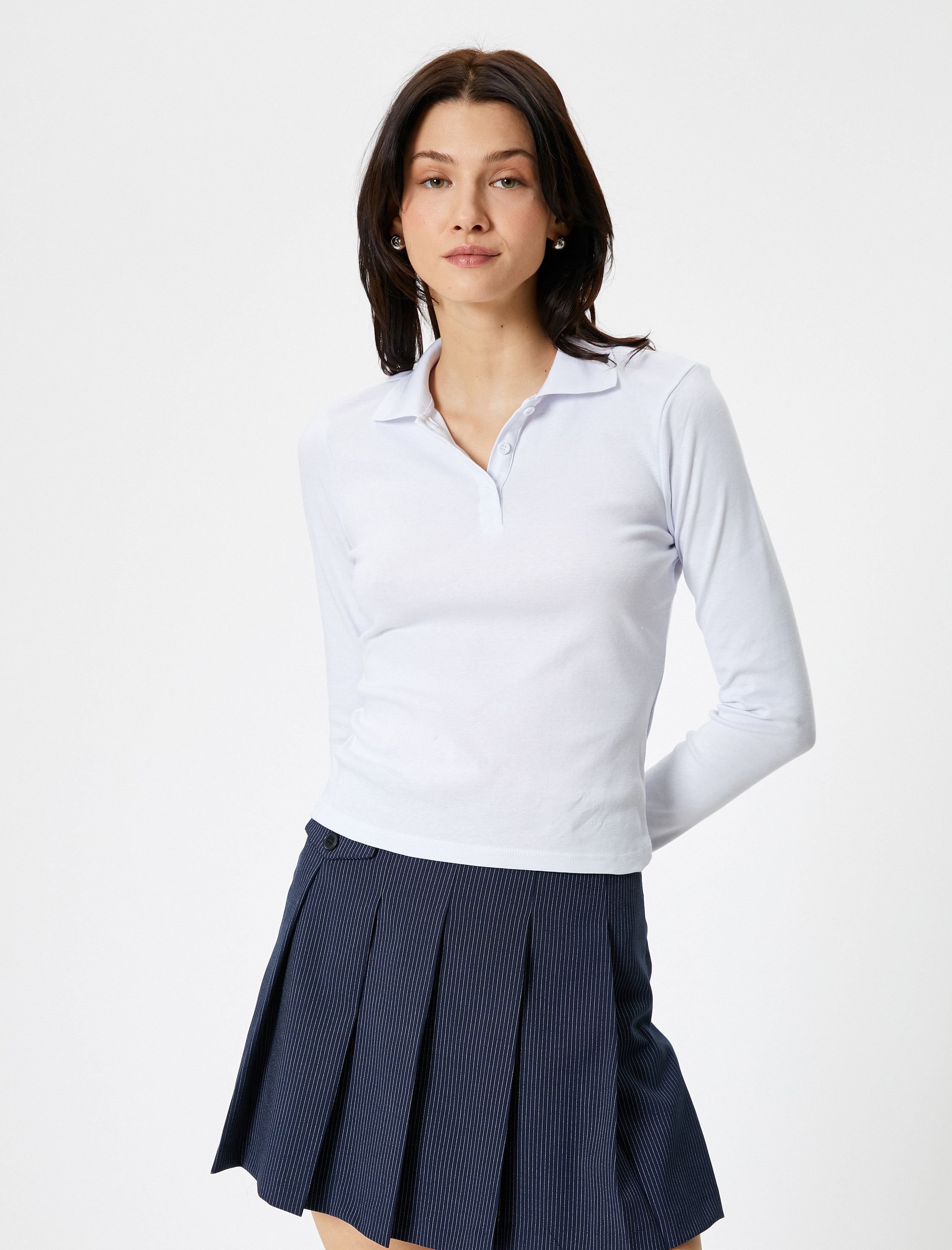   Polo Yaka Tişört Uzun Kollu Düğmeli Standart Kesim