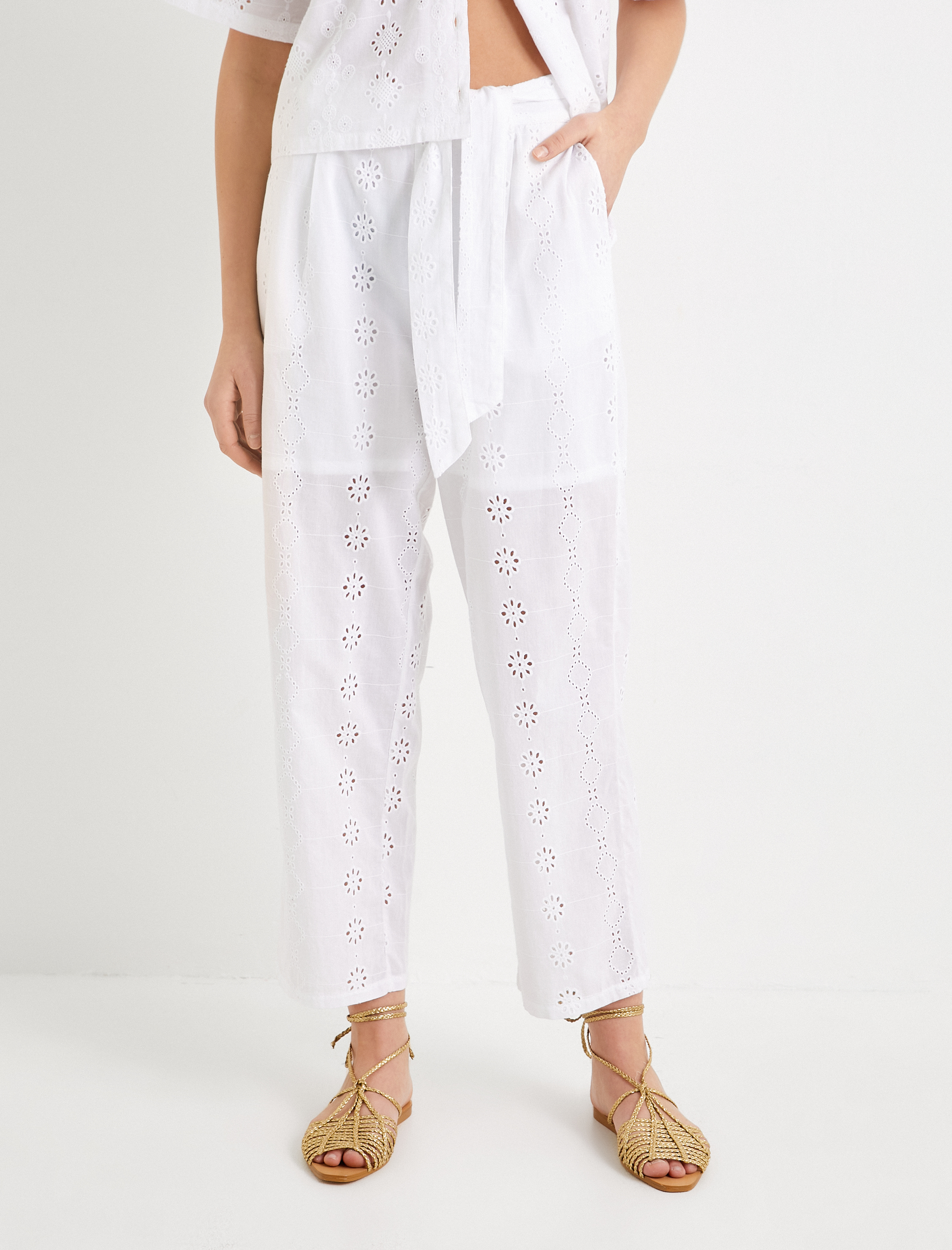   Fisto Pantolon Normal Bel Kuşaklı Düz Paça Pamuklu Cepli