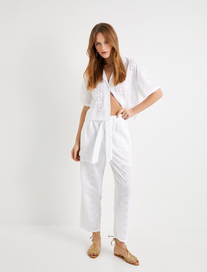  Fisto Pantolon Normal Bel Kuşaklı Düz Paça Pamuklu Cepli