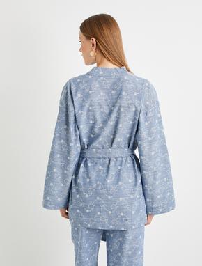 Kimono Beli Kuşaklı Çiçek İşlemeli Fistolu_3