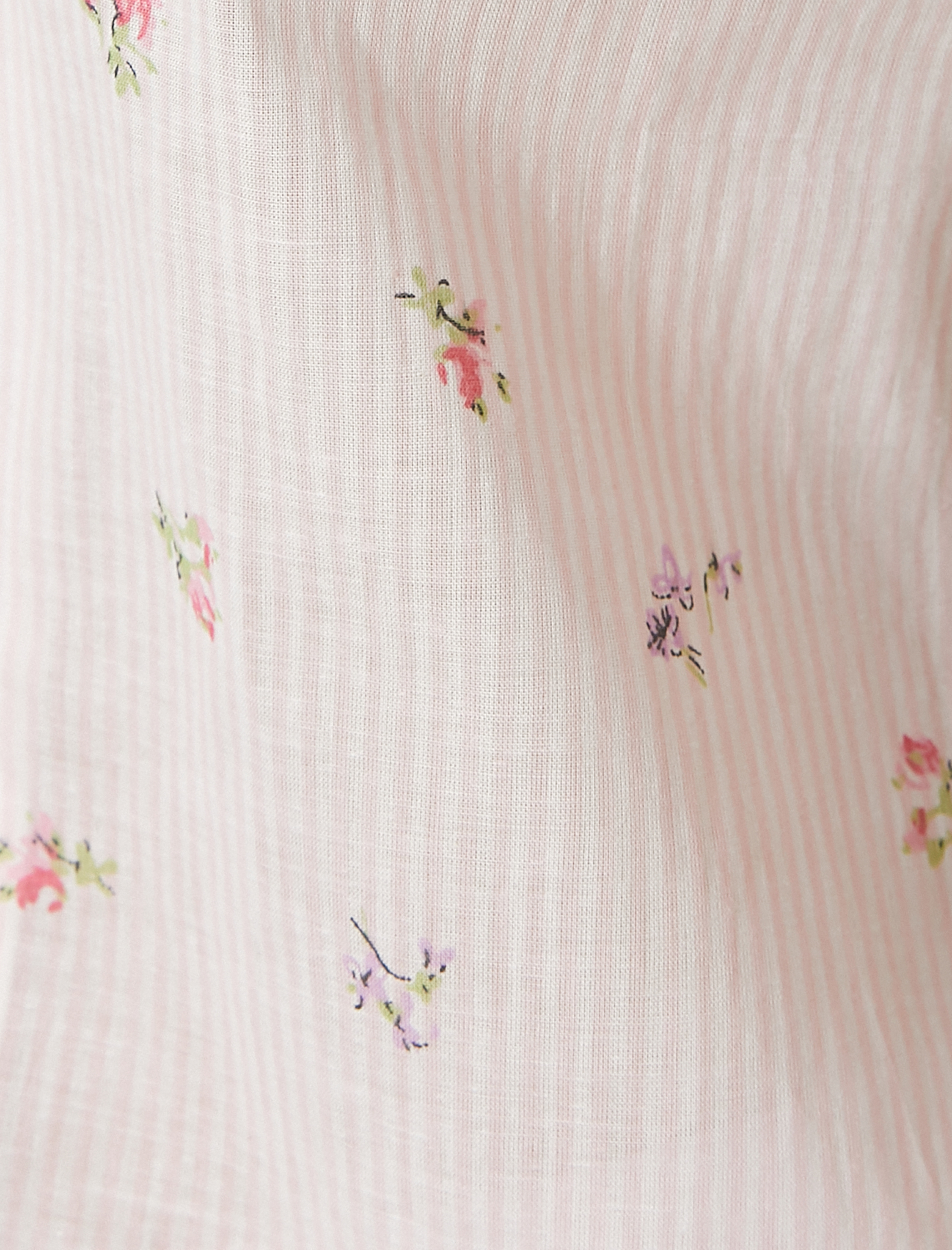   Düğmeli Pijama Üstü Çiçekli Kısa Kollu Cepli