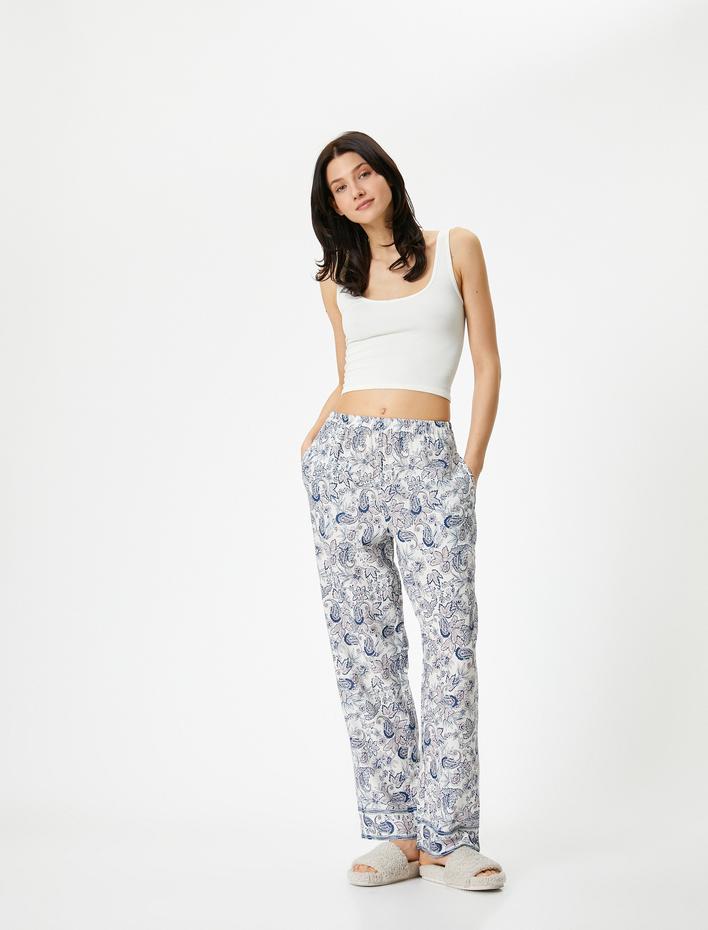  Çiçekli Pijama Altı Beli Lastikli