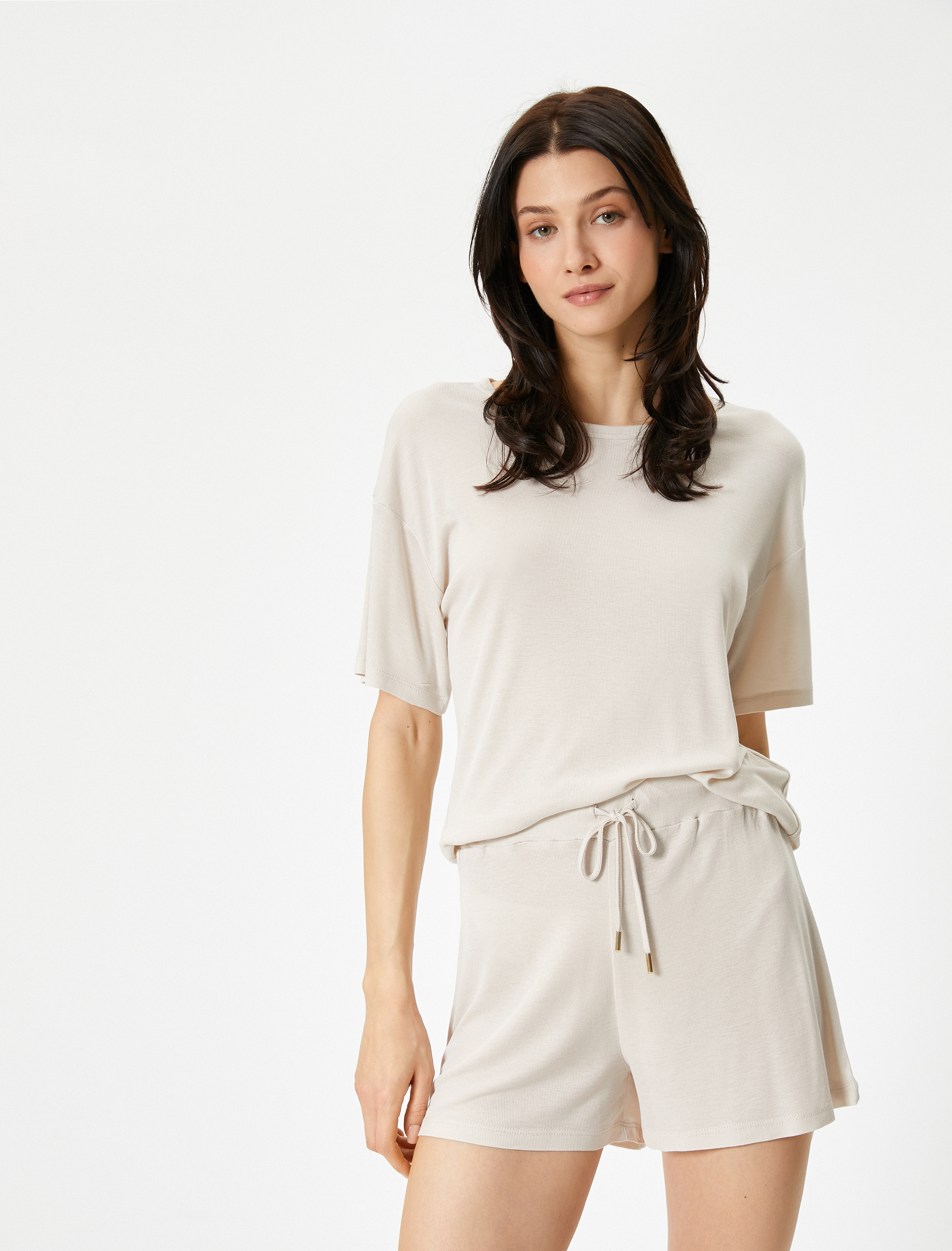   Pijama Altı Şort Beli Bağcıklı İnce Kumaş