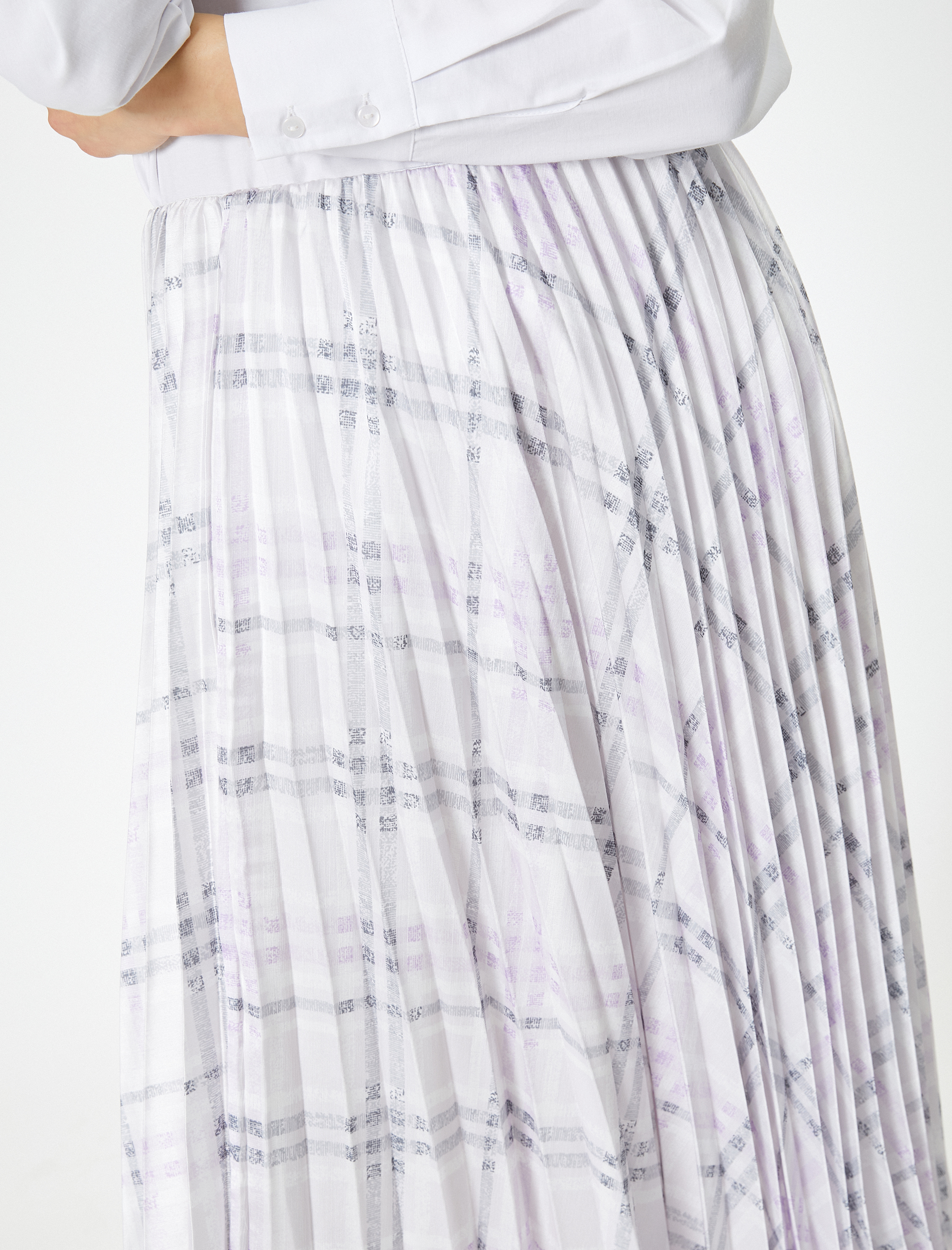   Midi Pileli Etek Kareli Normal Bel