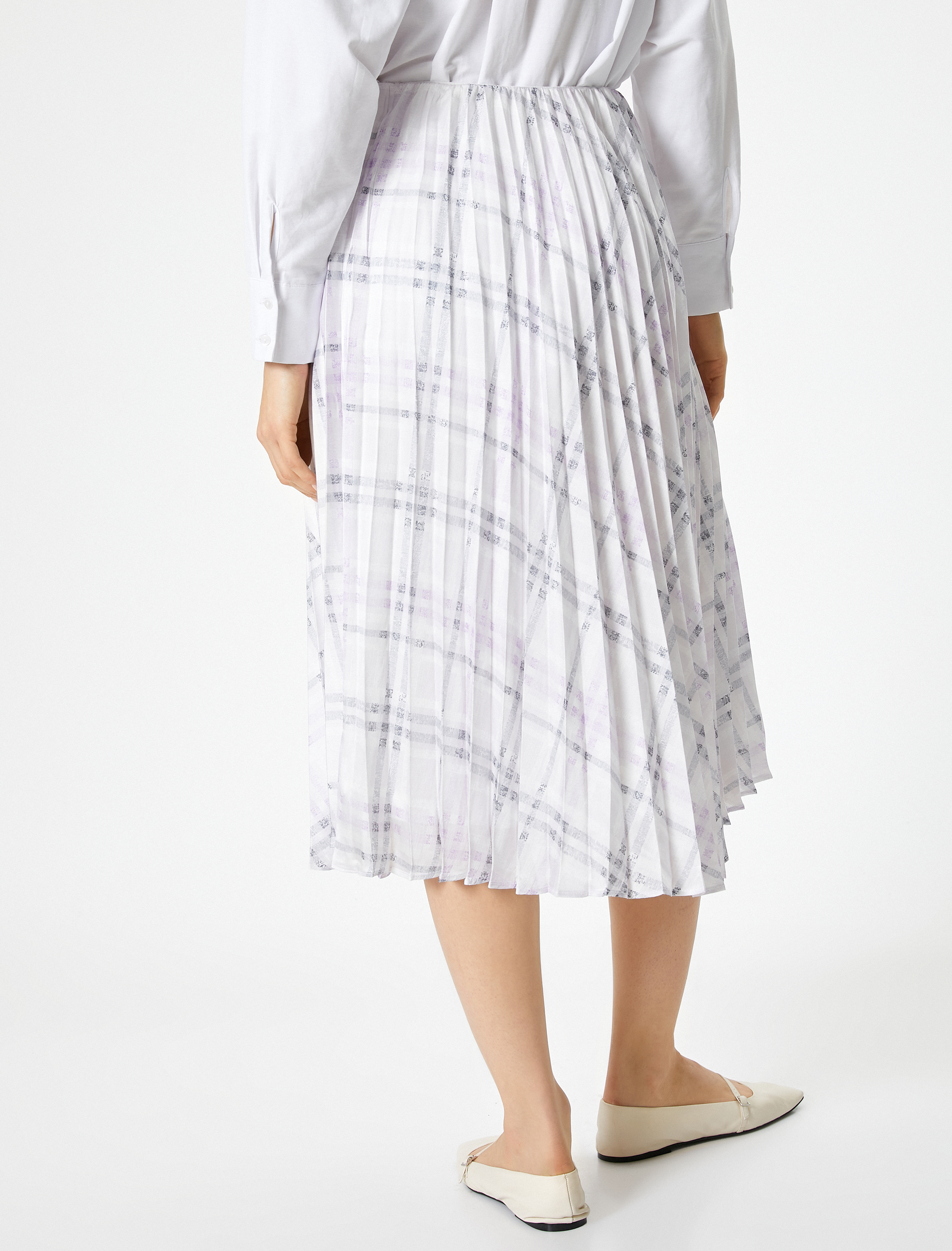   Midi Pileli Etek Kareli Normal Bel