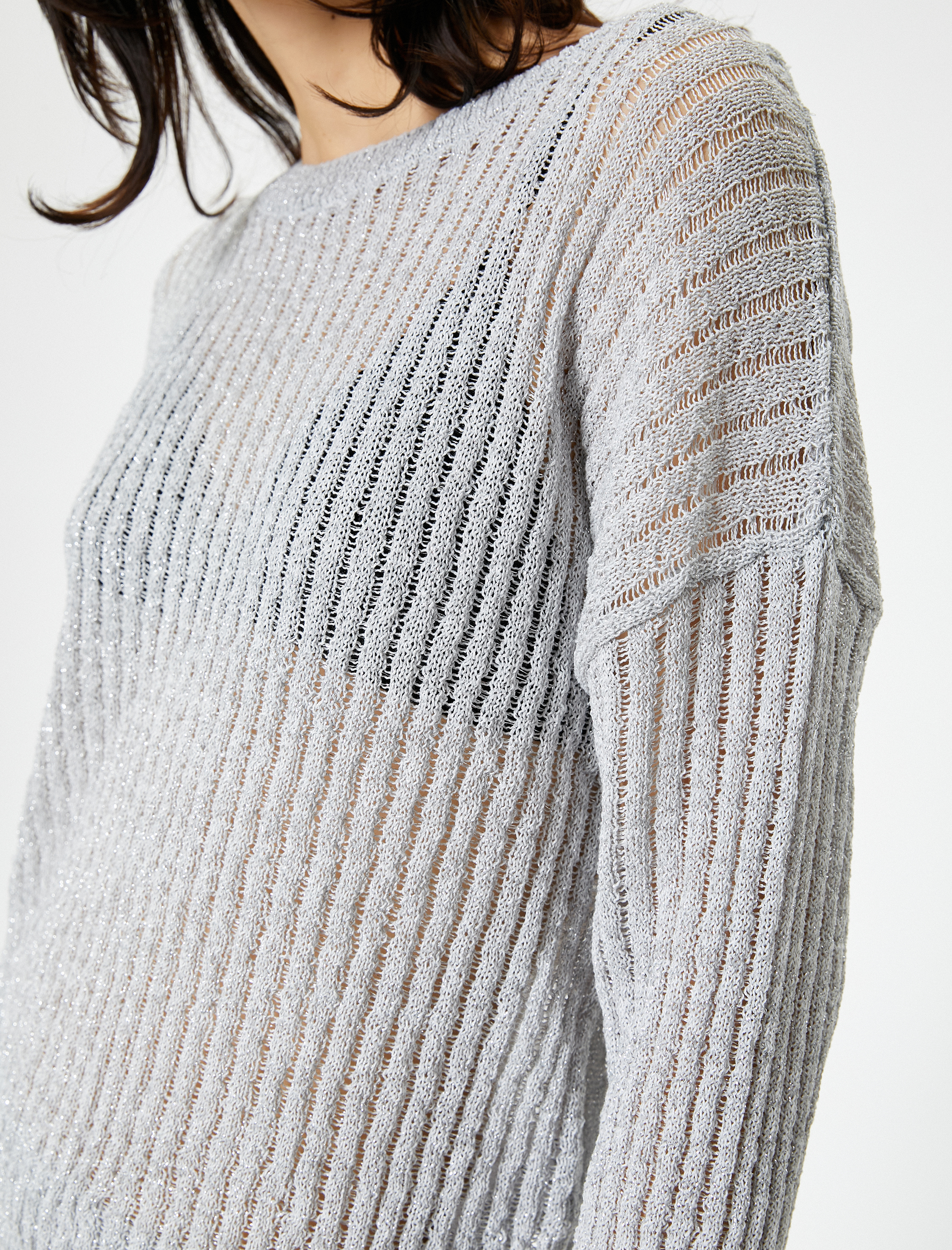   Ajurlu Kazak Bisiklet Yaka Metalik Simli